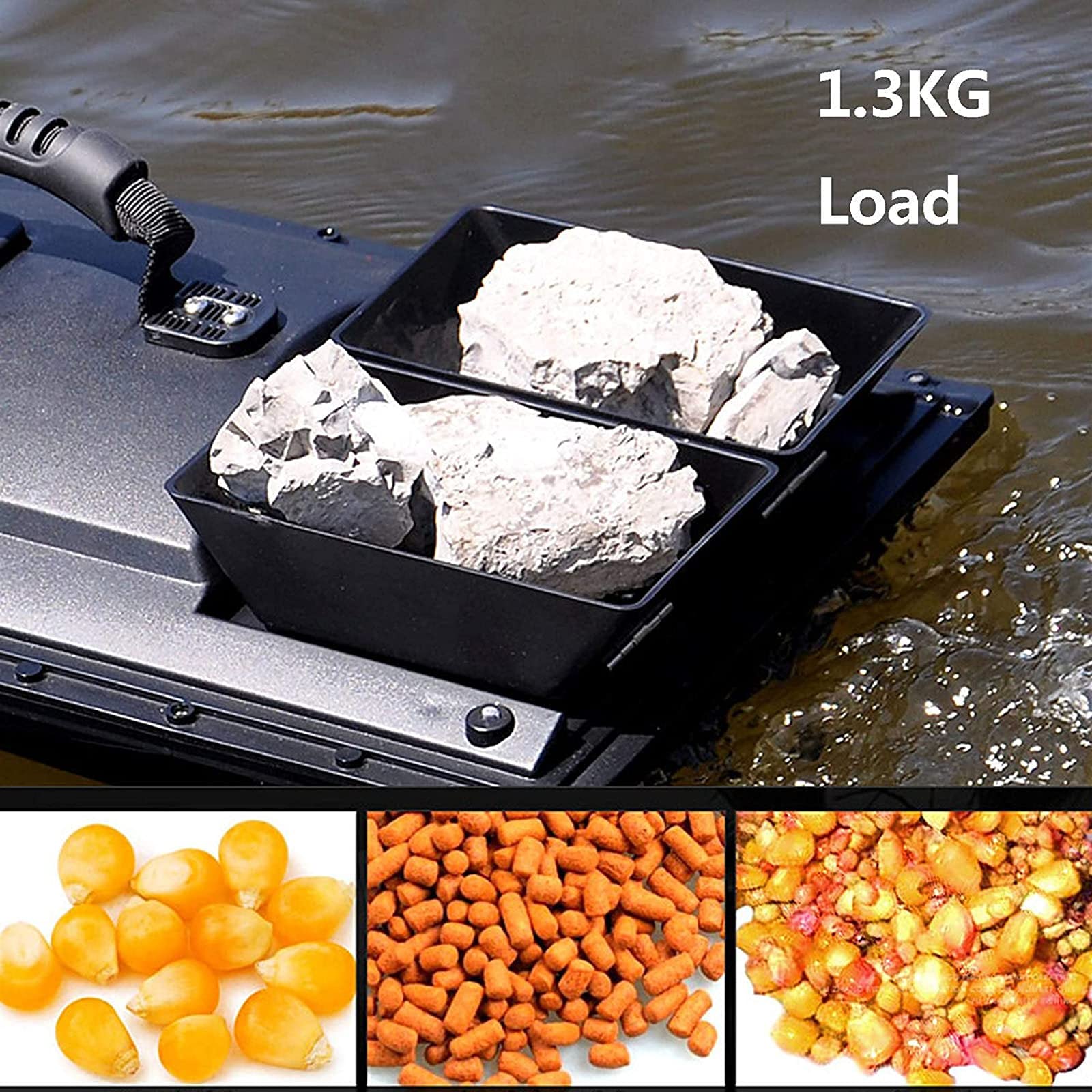 1.3Kg Carga Asistida Pesca Herramienta, Barco Cebador con Control Remoto, Barco Cebo Pesca Distancia Control Remoto 500m, Gran Capacidad 5200Mah Batería, Impermeable y anticolisión