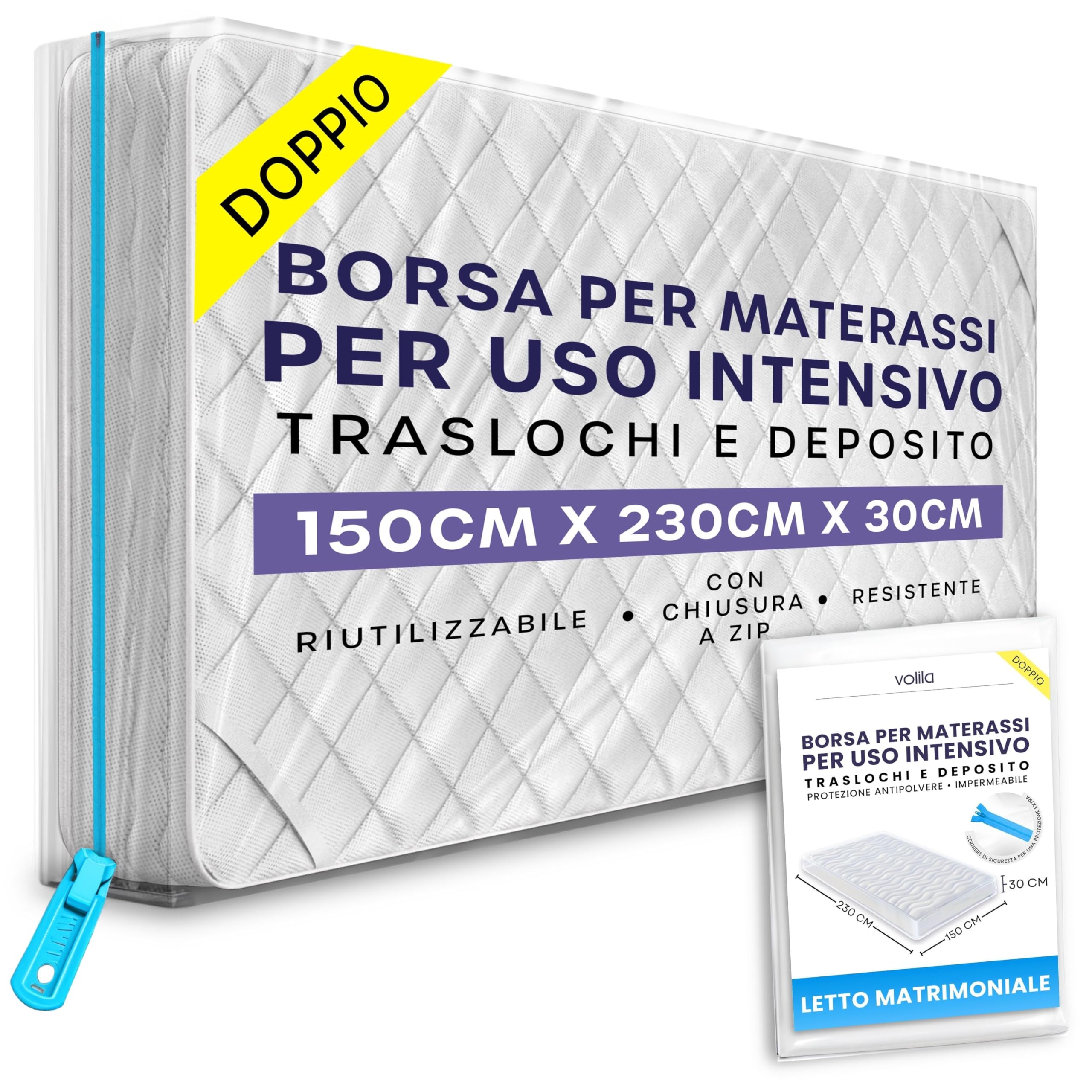 Custodia Per Materasso Matrimoniale Con Cerniera - Coprimaterasso Impermeabile In Polietilene 400, Protezione Da Macchie, Polvere E Parassiti, Per Trasloco E Conservazione, Blu - 2