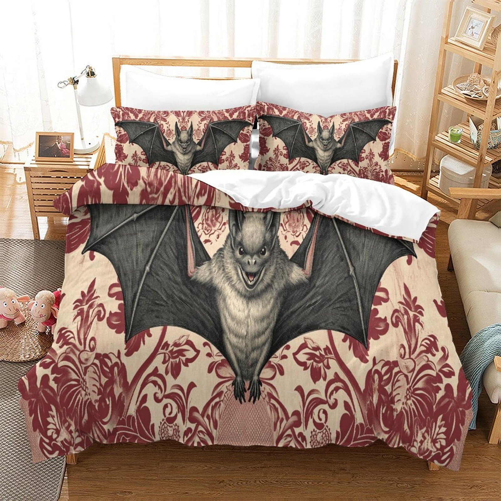 P1S9U7W5Y Gothic Bat 3D Printed Duvet Cover Set 3pcs Microfiber Bat Bedding Set Double