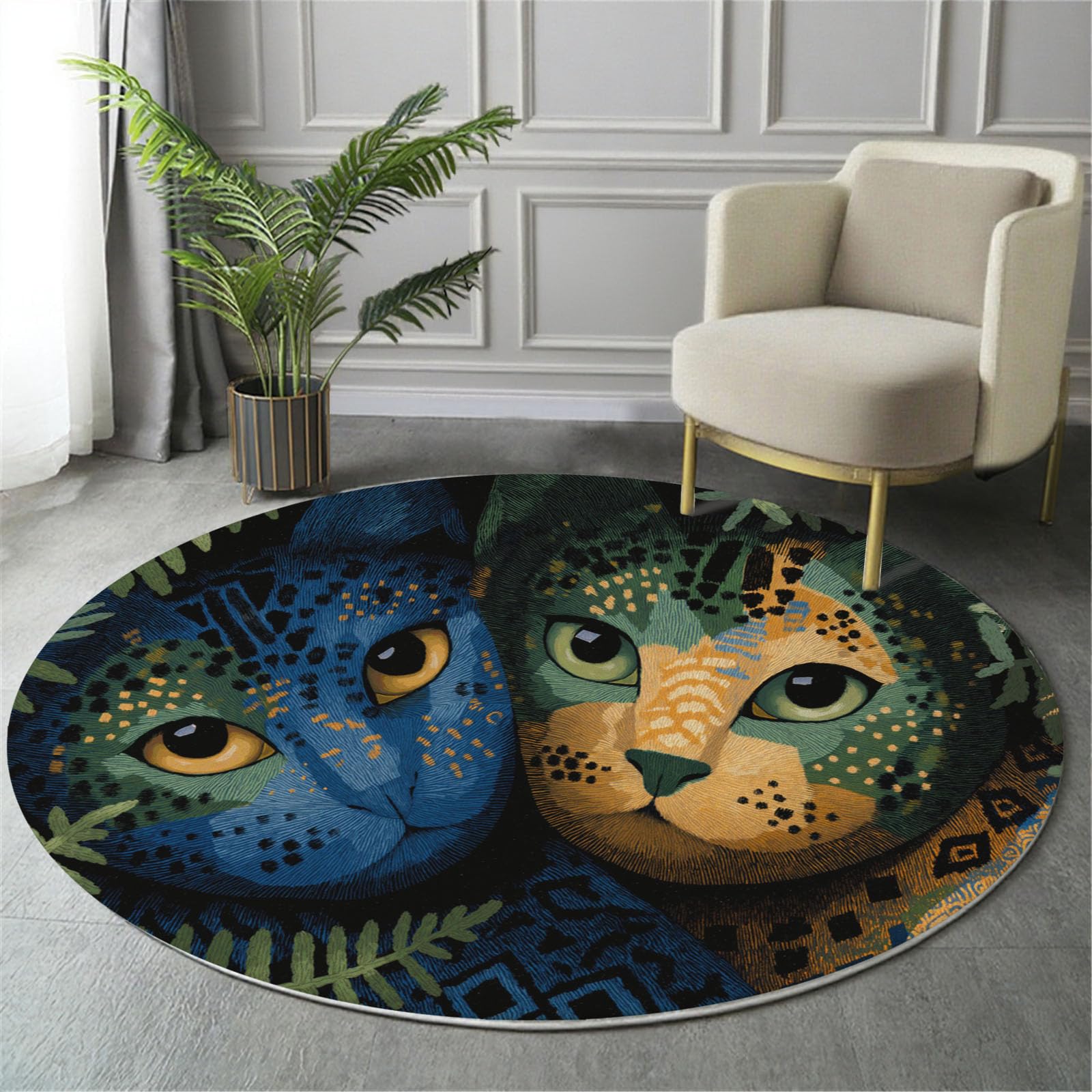 Tapis rond vert pour salon 120cm moquette lavable cuisine chambre balcon