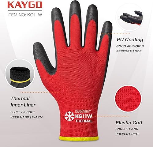 Miniatura 7 de KAYGO KG11P - Guantes de seguridad con revestimiento de poliuretano, tejido sin costuras, agarre suave en palma y dedos, para trabajo general,