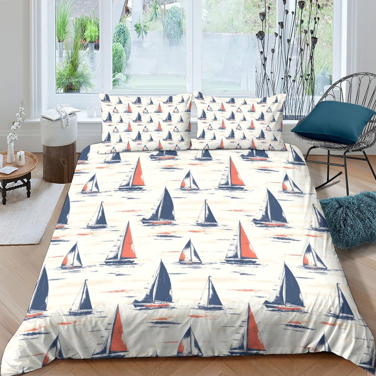 Ctjqhvkz Style-7 3D Printed Sailboat Ocean Fitted Sheet Microfiber Soft Anti-Slip Nautical Bed Cover For Bedroom Guest Room Decor Single（135X200cm）