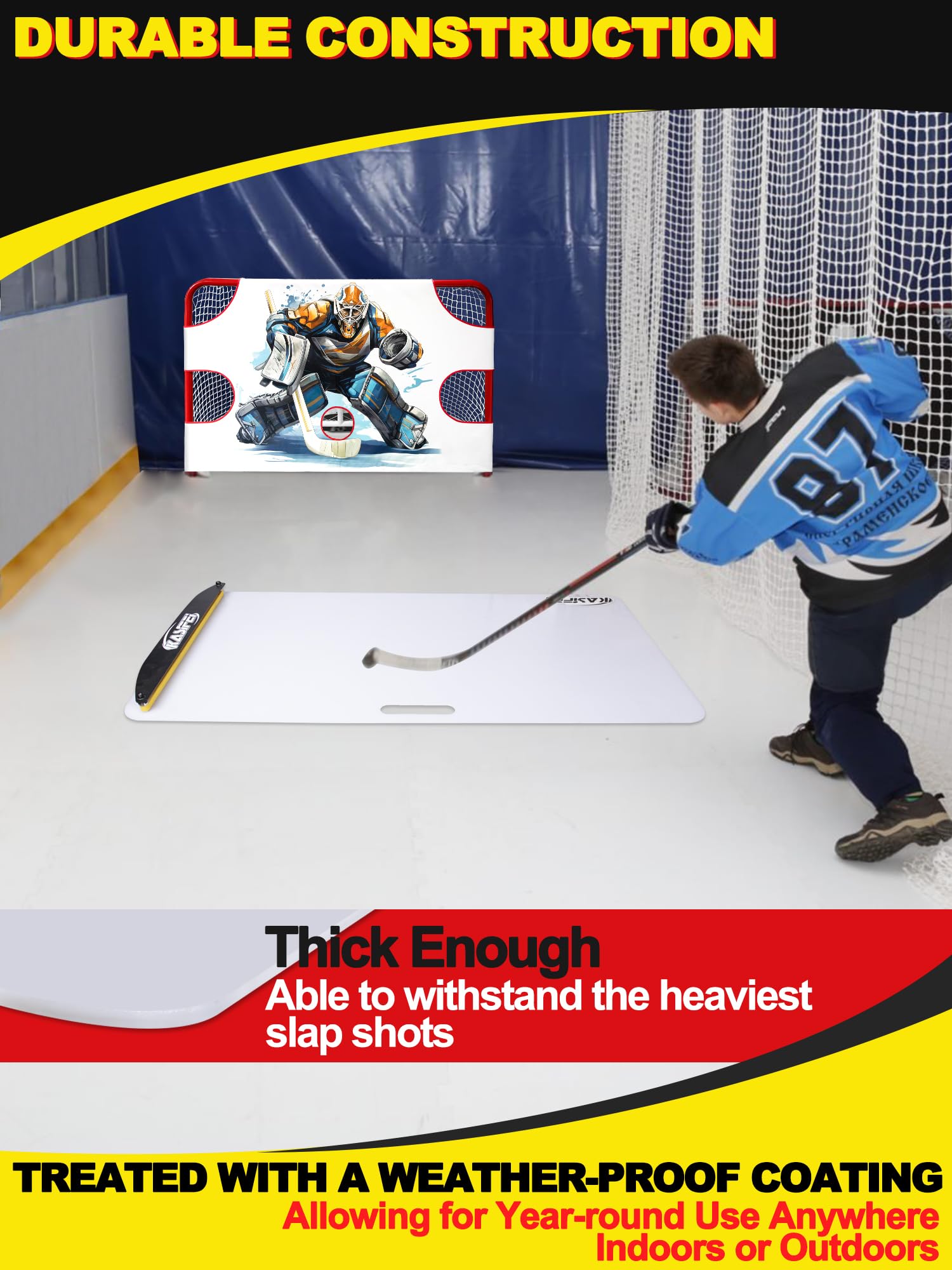 kasifei Almohadilla de tiro de hockey con rebotador, 48 x 24 pulgadas, equipo de entrenamiento profesional de hockey para disparar, hielo sintético para pasar y manejar palos