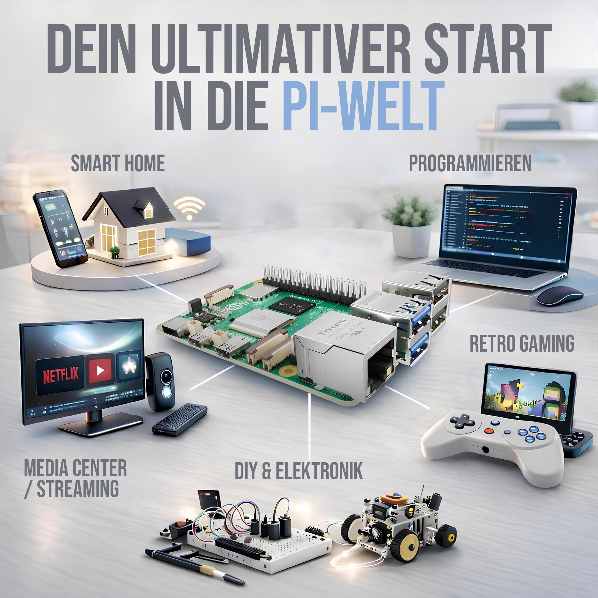 db-tronic Raspberry Pi 5 8GB Starter Set | 64GB Black Edition | Netzteil 27W | Gehäuse mit Lüfter | 4K Micro HDMI Kabel | Ideal für Smart Home, Retro Gaming & Home Assistant - 3