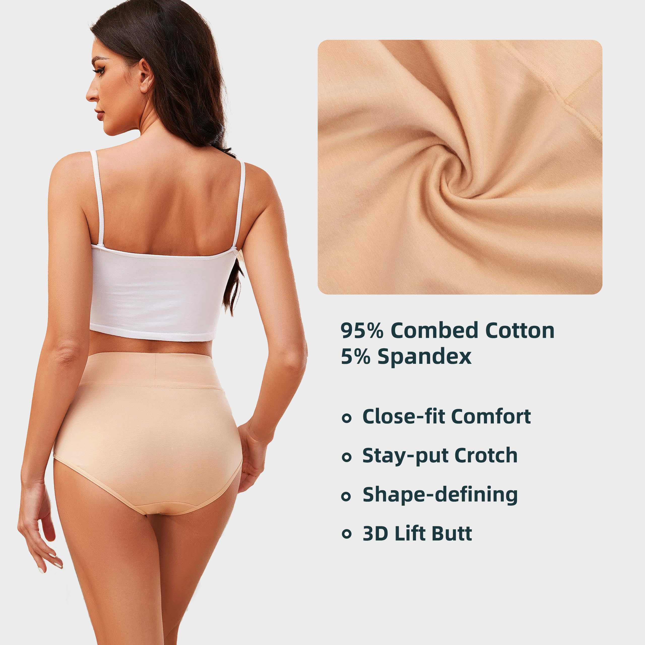 VOENXE Slip Donna in Cotone con Vita Alta,Elastiche Mutande Pantaloncini vestibilità Confortevole Post-Parto, Piena Copertura Mutandine Biancheria,Pacco da 4