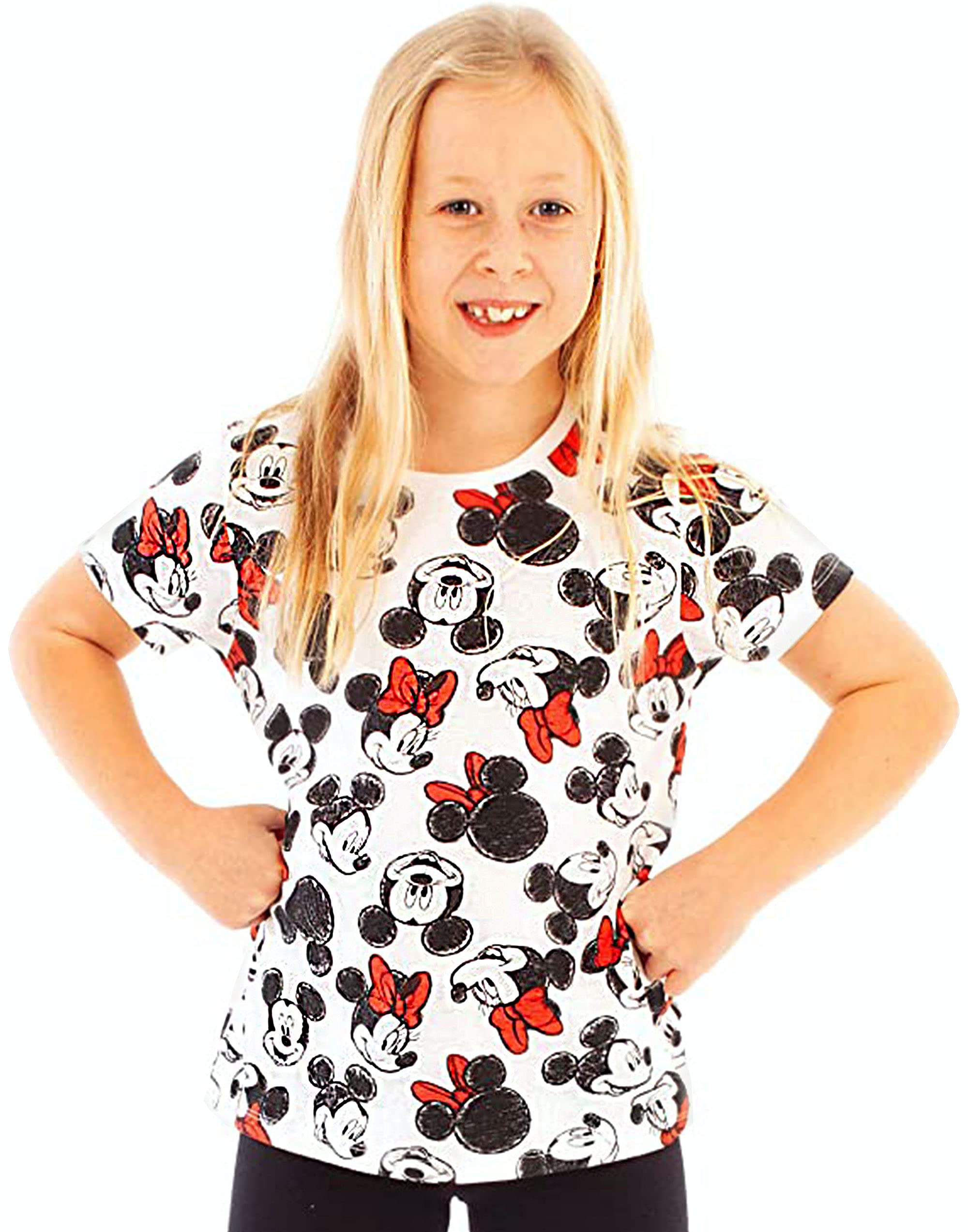 Disney T-Shirt Mickey Et Minnie Mouse Fille Mignon Top Noeud Noir Blanc Et Rouge