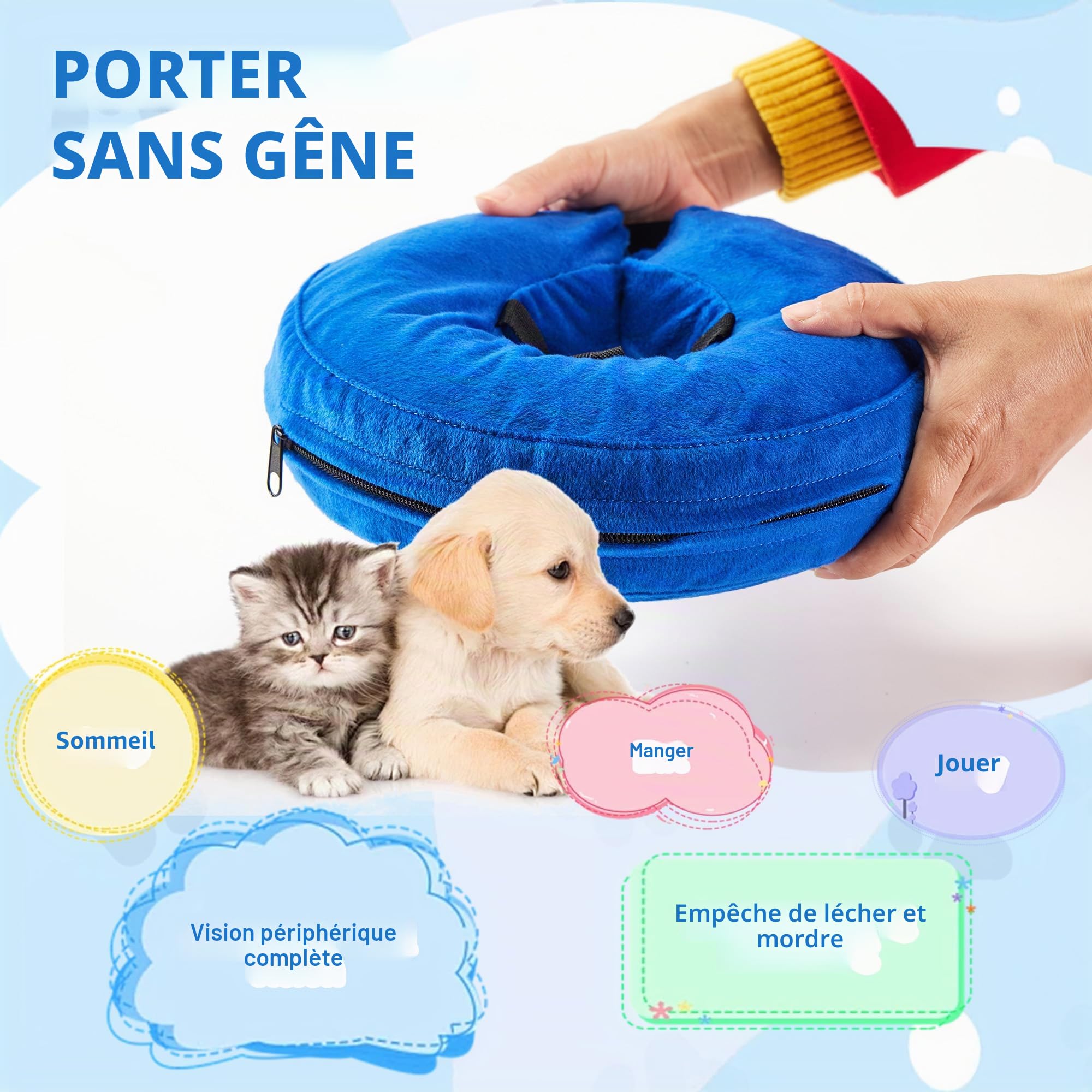 Collerette Gonflable pour Chien, Ajustable Collier de Récupération Chat Cône de Cicatrisation pour Chien Collier de Protection pour Anti Lechage & Morsure Après Une Chirurgie (Bleu, XL)