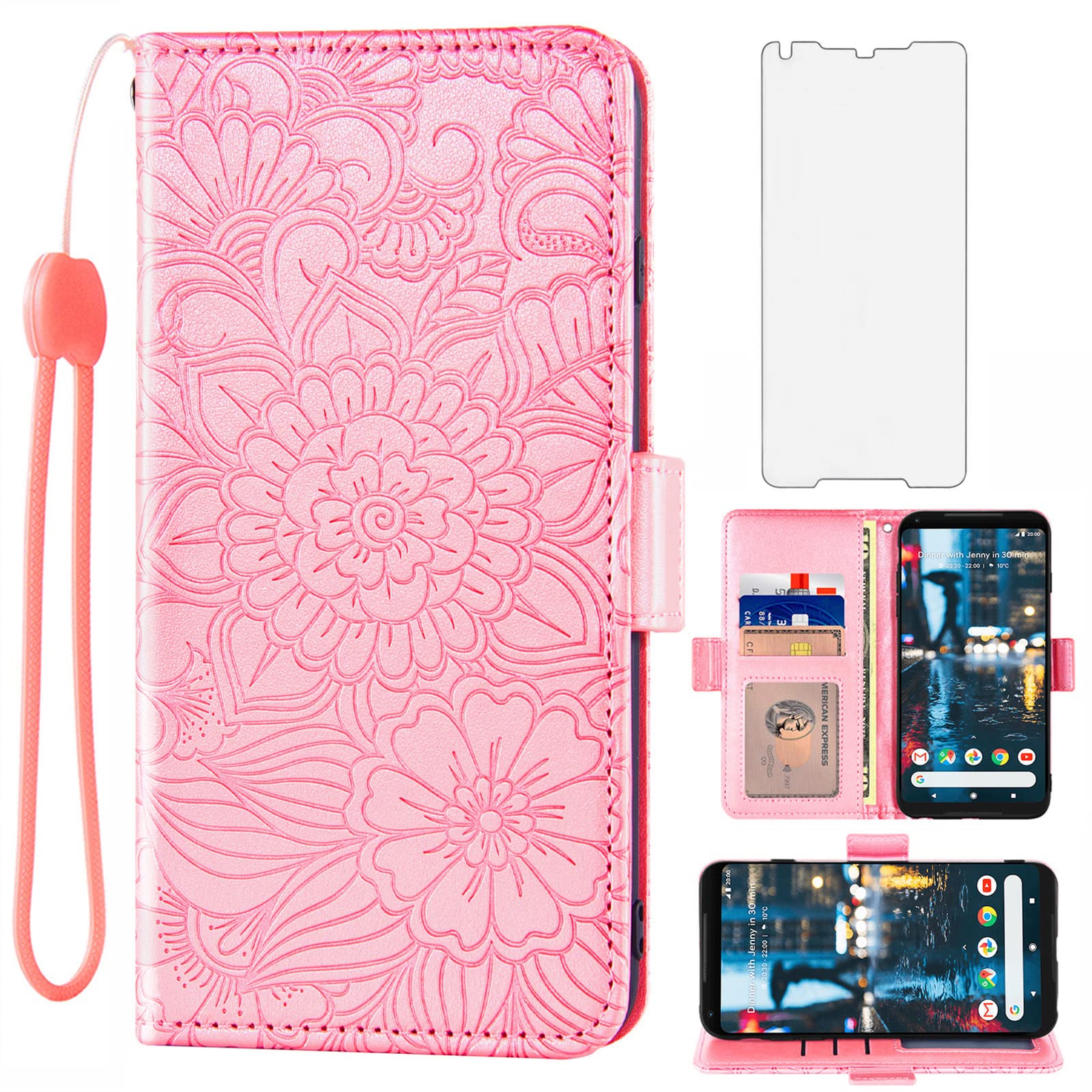 Asuwish Compatible With Google Pixel 2xl Wallet Case And Tempered