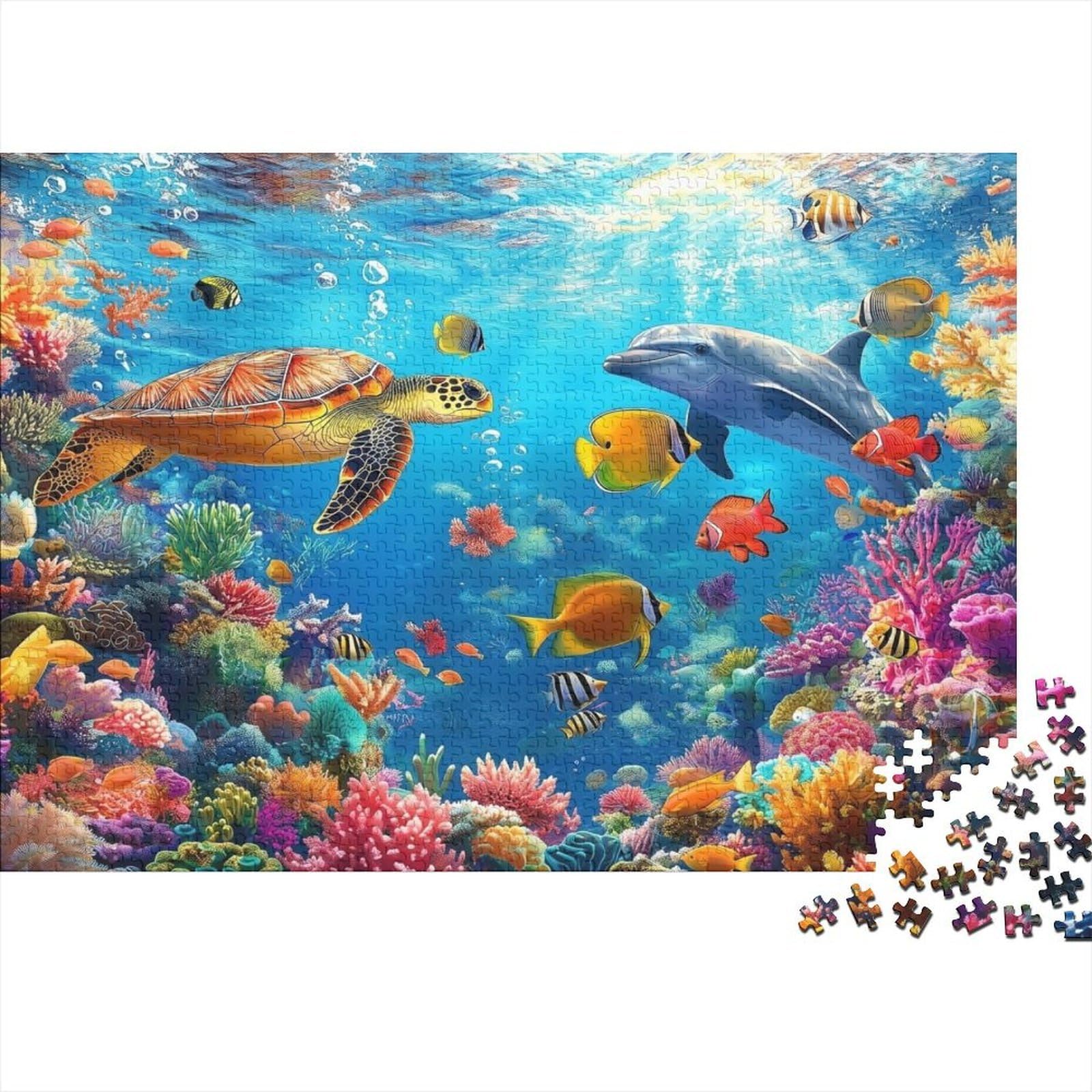 Sea Turtle Jigsaw Puzzle for Adults 1000 Piece Jigsaw Puzzle Underwater World Focus Home Decor Gift 38x26cm/1000pcs