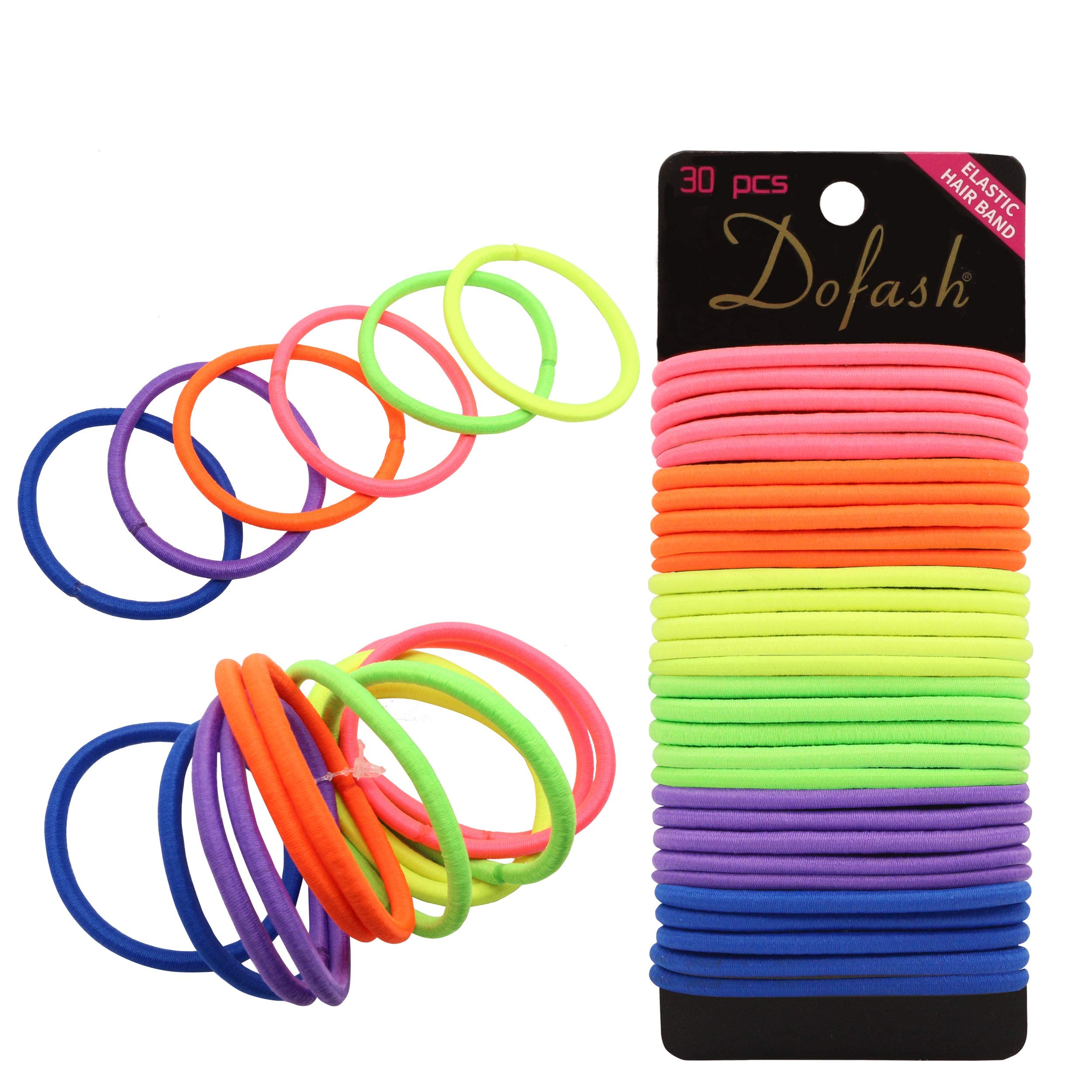 (Color elastic hair ties setC) - Dofash 30pcs Hyper Elastic Hair ties Ponytail Holders Multi-colour 4mm x 6.6" for Children Girl Teenager
