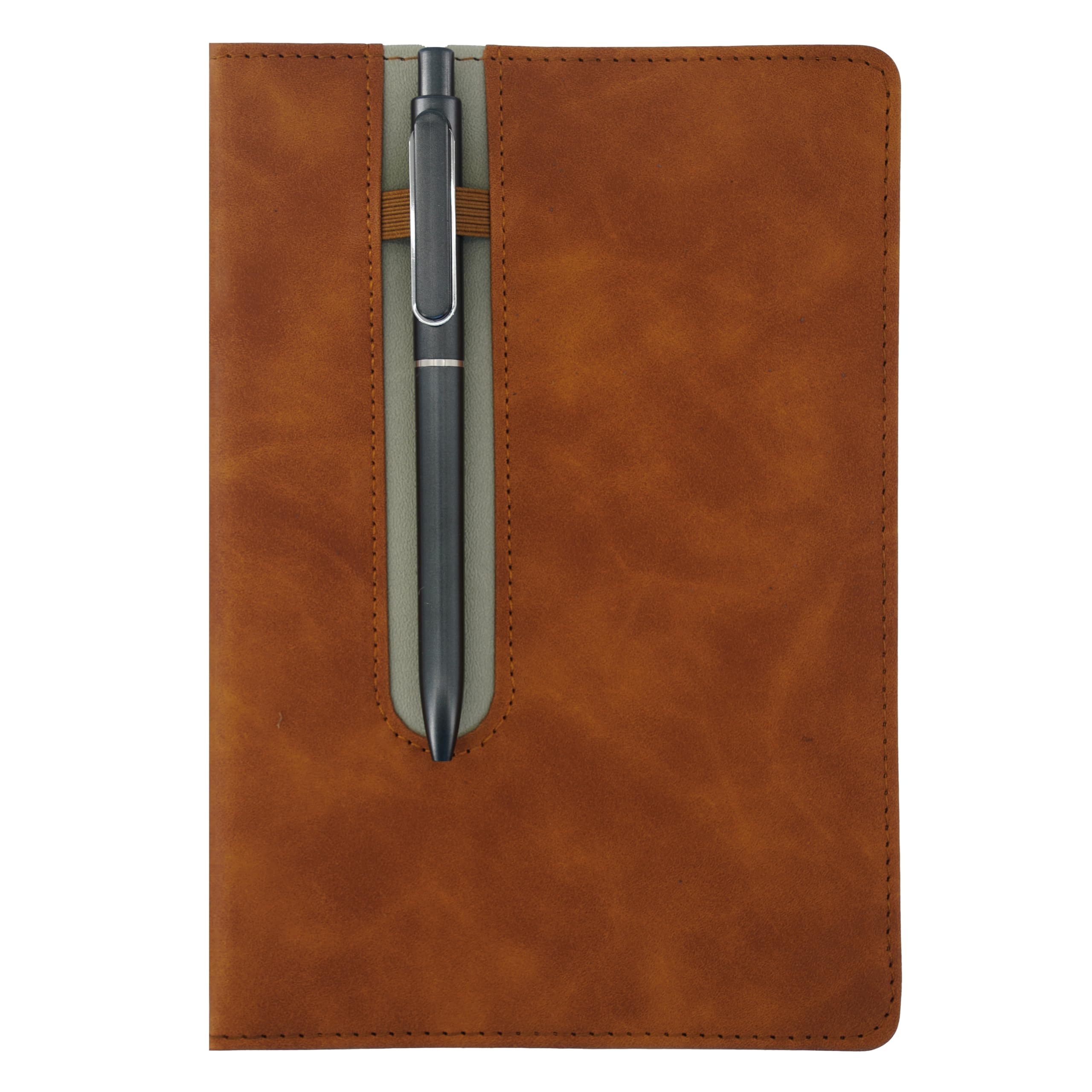 Premium Notizbuch mit Stift- und Stifthalter, 240 Seiten, 80 g/m² Papier, 180 Grad flaches Design, 160 Haftnotizen, Braun