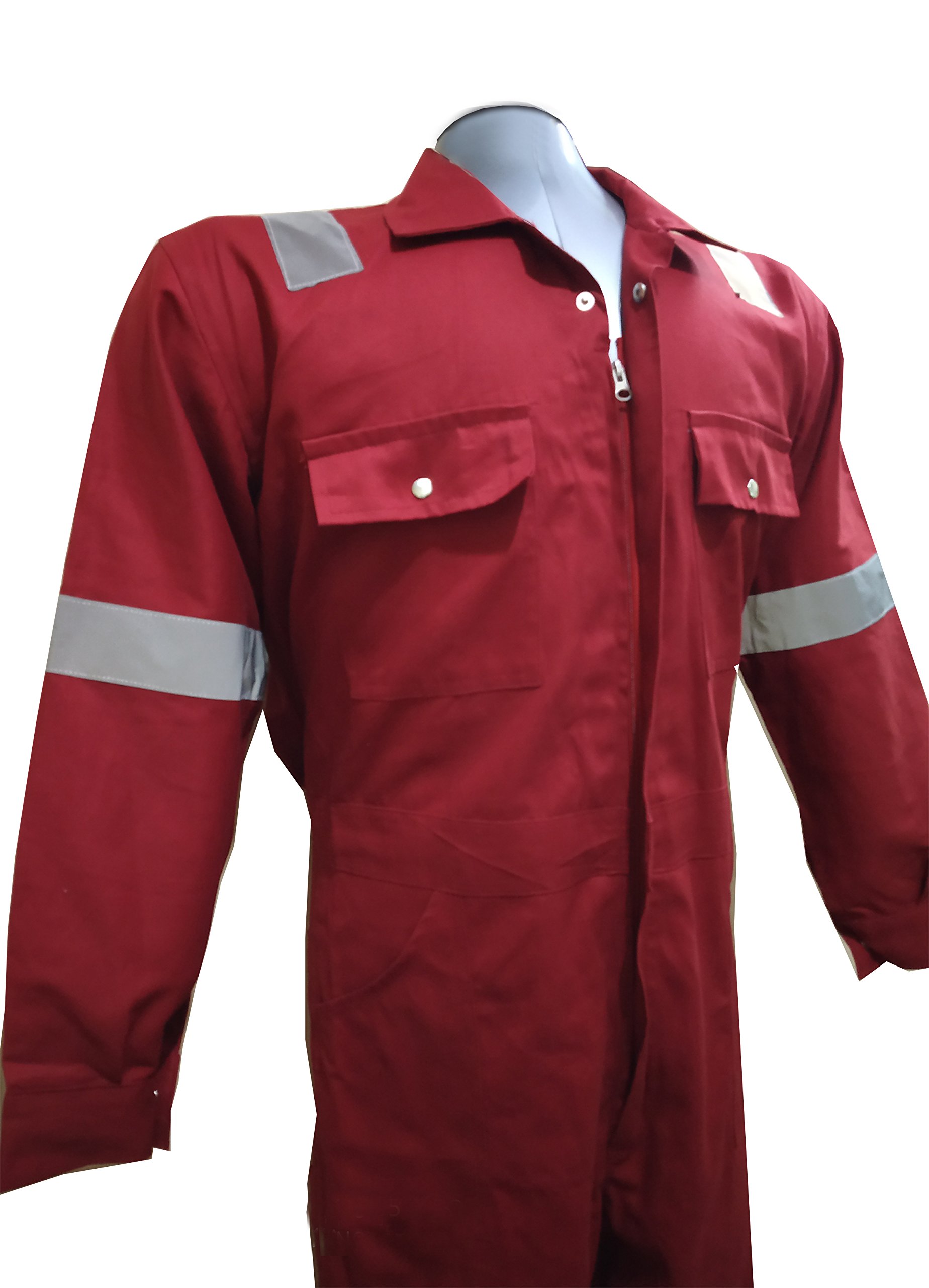 Red Pure Cotton Men Coverall Boiler Suit Safety Uniform with 2"Inch Reflective Tape - XXXL