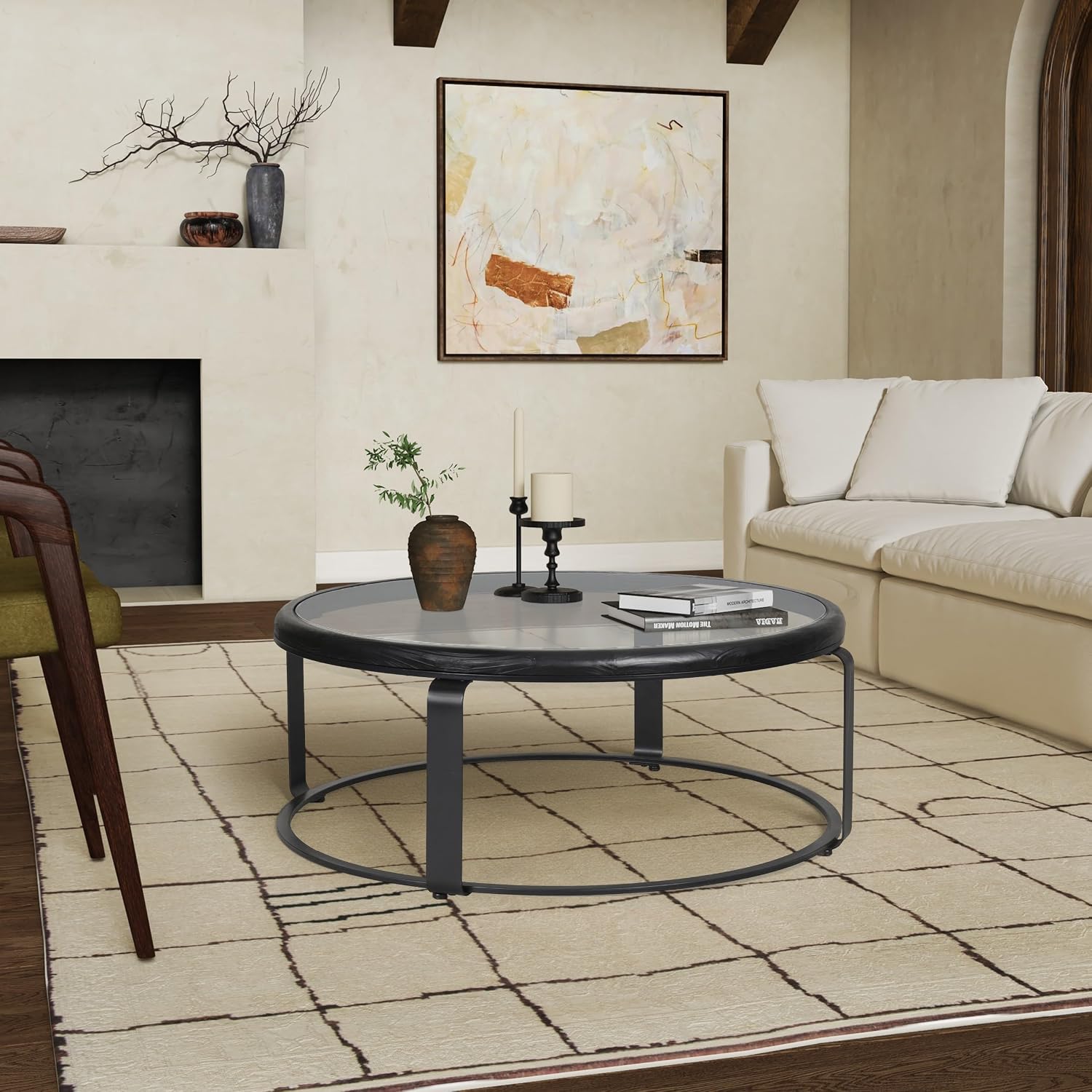 SAFAVIEH Couture Collection - Tyrese Black Metal Coffee Table, Round Clear Glass Top, Modern Minimalist Accent Table (SFV3005A)