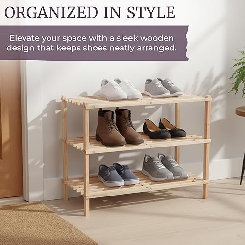 Miniatura 4 de Zapatero de madera banco de almacenamiento clóset baño cocina organizador de entrada 3 niveles por Lavish Home