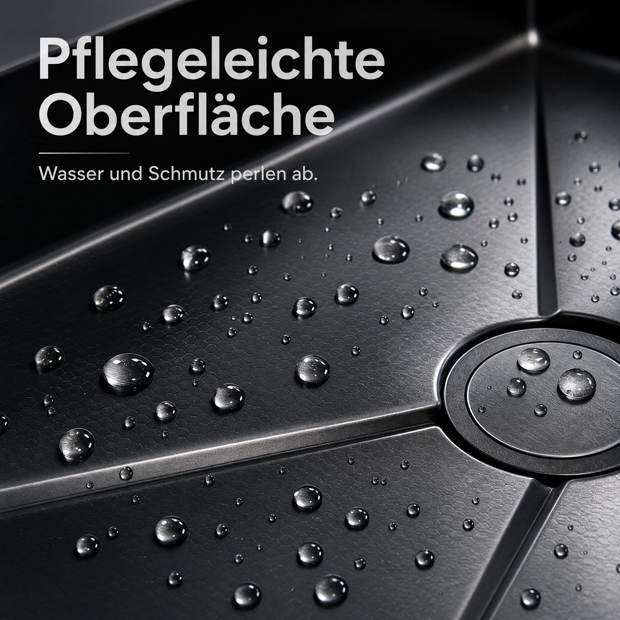 Spülbecken Schwarz 80 x 45cm Waschbecken Küche, 1 Becken Einbauspüle Edelstahl mit R-Abfluss, Nano-Oberfläche, Spülbecken mit Armatur Inkl Siphon & Über