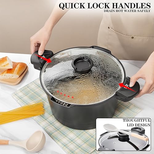 Miniatura 4 de Olla para pasta de 8.5 cuartos con tapa de colador, olla de aluminio fundido, revestimiento de cerámica antiadherente que hace que la limpieza sea