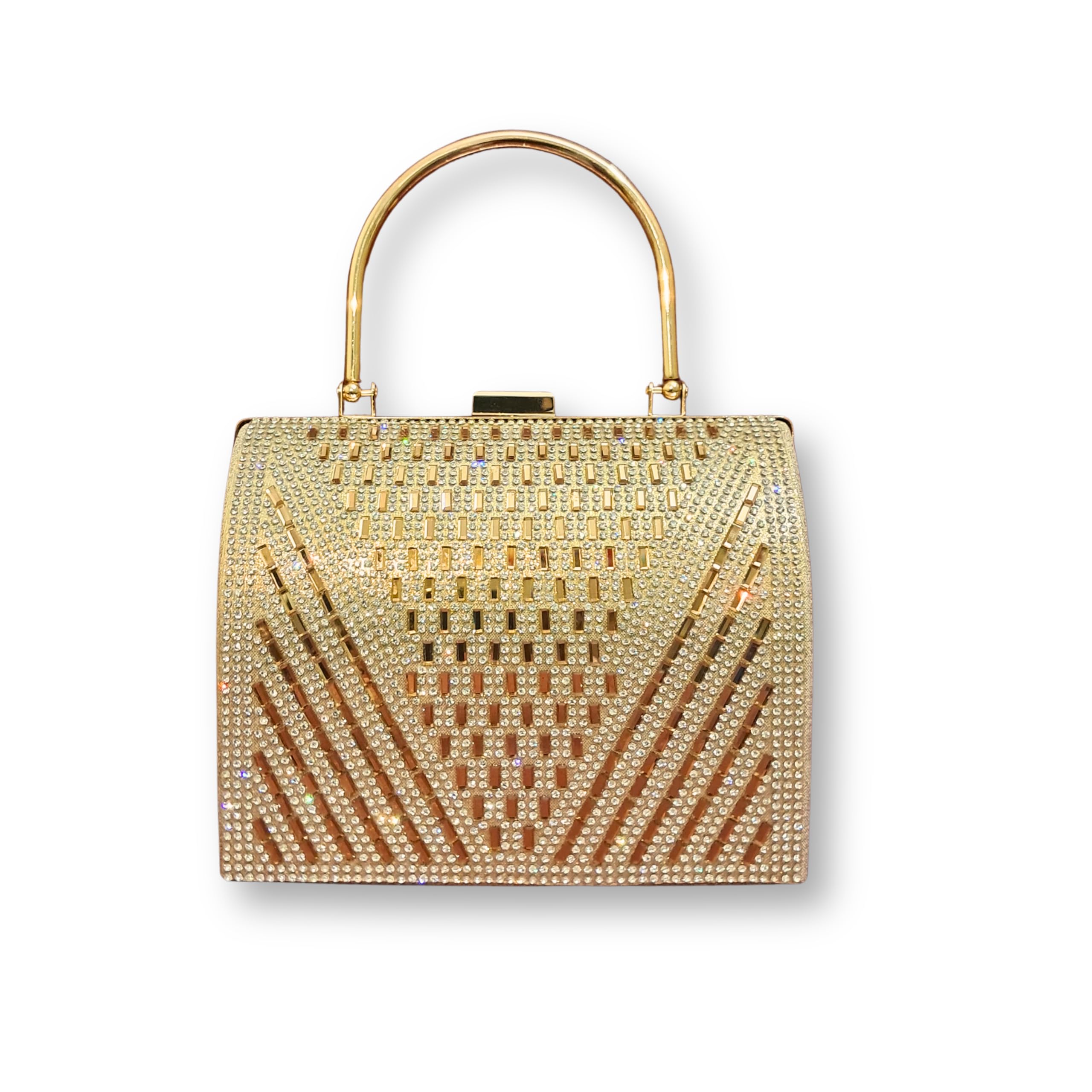 SB Creations Premium Gold Crystal Clutch for Women Stylish Handbag with Metal Handle & Rhinestone Detailing Perfect for Weddings, Parties & Festive Occasions-image-31