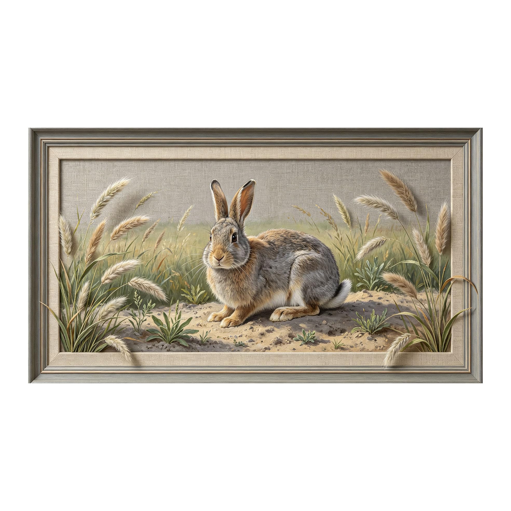 Yzpallescene 3D 3D Framed Wall Art 50cm×90cm Pastoral Meadow Rabbit Landscape Oil Painting Large Size SelfAdhesive Removable Wall Decor Prints Artwork for Living Room Bedroom Office