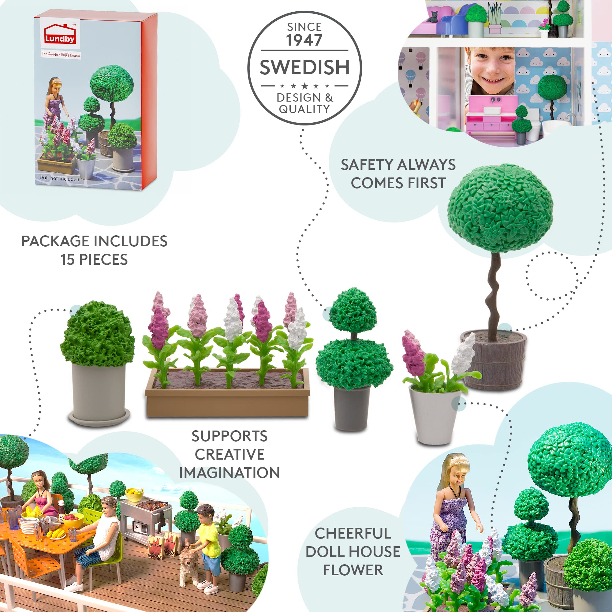 Lundby Dolls House Accessories - Doll House Furniture - Garden Flowers + Plants - 15-piece set for 11cm Mini Dolls - 4+ 1:18 - Image 2