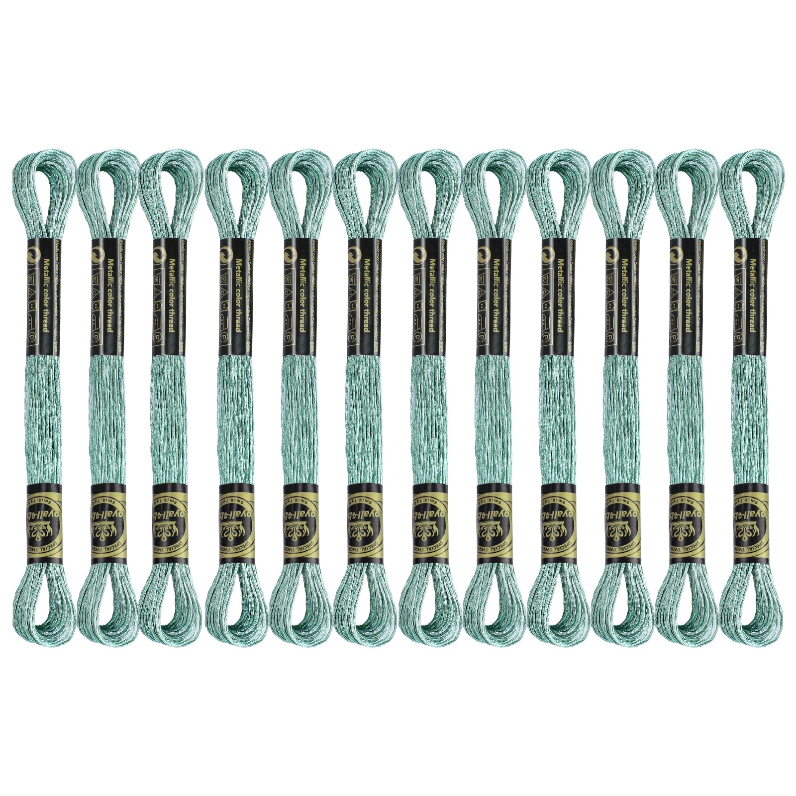 12 Skeins Embroidery Floss, Light Green Metallic Embroidery Thread Polyester Cross-Stitch Threads for Hand Embroidery String Art DIY Creation