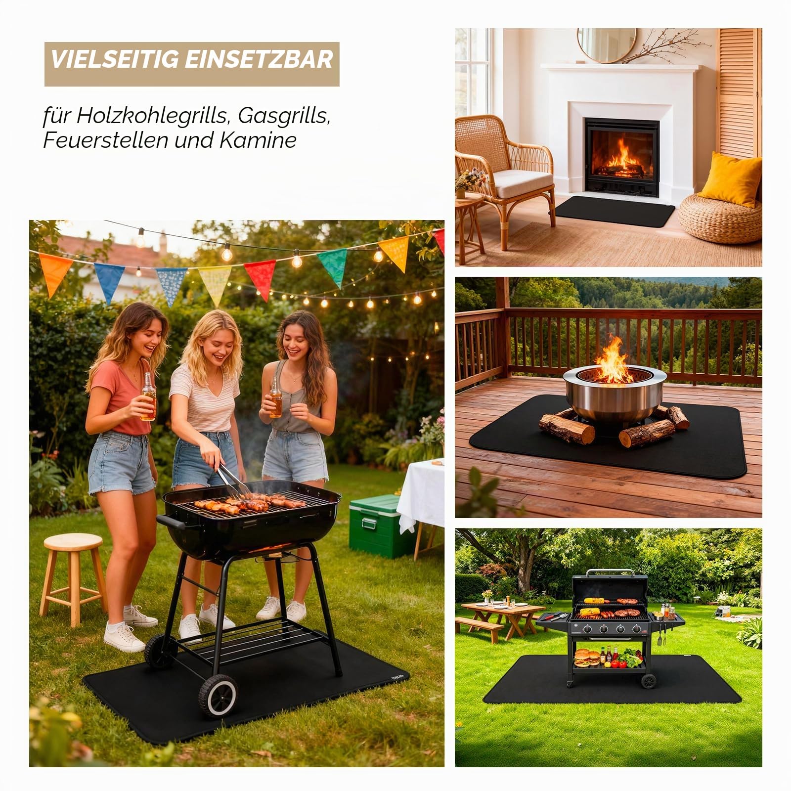 100x150 cm Feuerfeste Unterlage, Hitzeschutzmatte, Antihaft-Material Bodenschutzmatte, Grill Matten, Bodenmatte Feuerstellenmatte Outdoor BBQ Matte für Gasgrill Holzkohlegrill