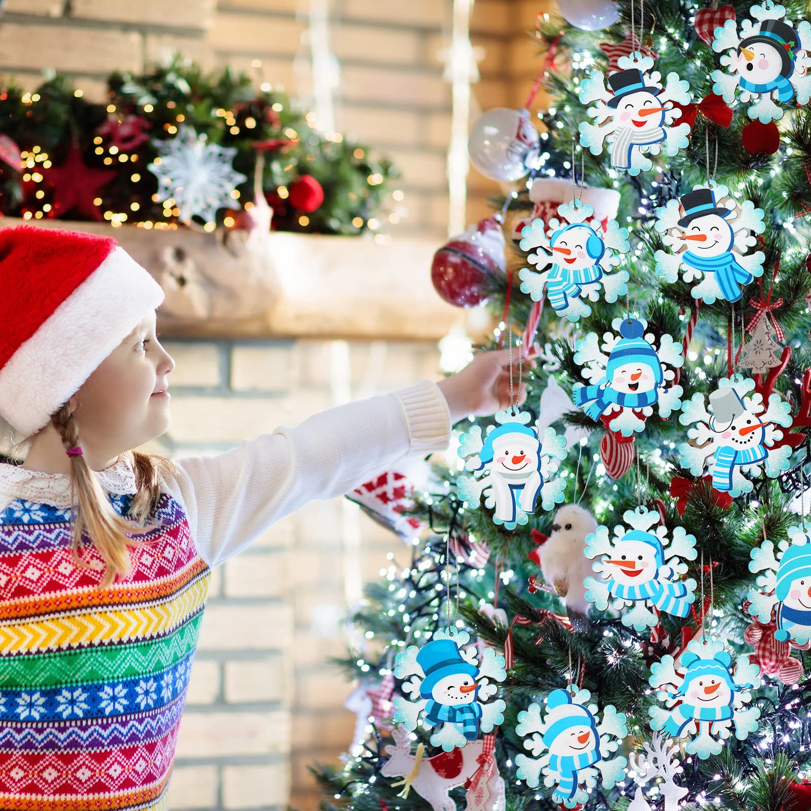 24 Stück Winter Schneeflocke Schneemann Hängende Ornamente Winter Schneemann Handwerk Holz Schneeflocke Ornamente Schneeflocke Dekorative Handwerk Baum Holzscheiben mit Seilen für Weihnachtsbaum
