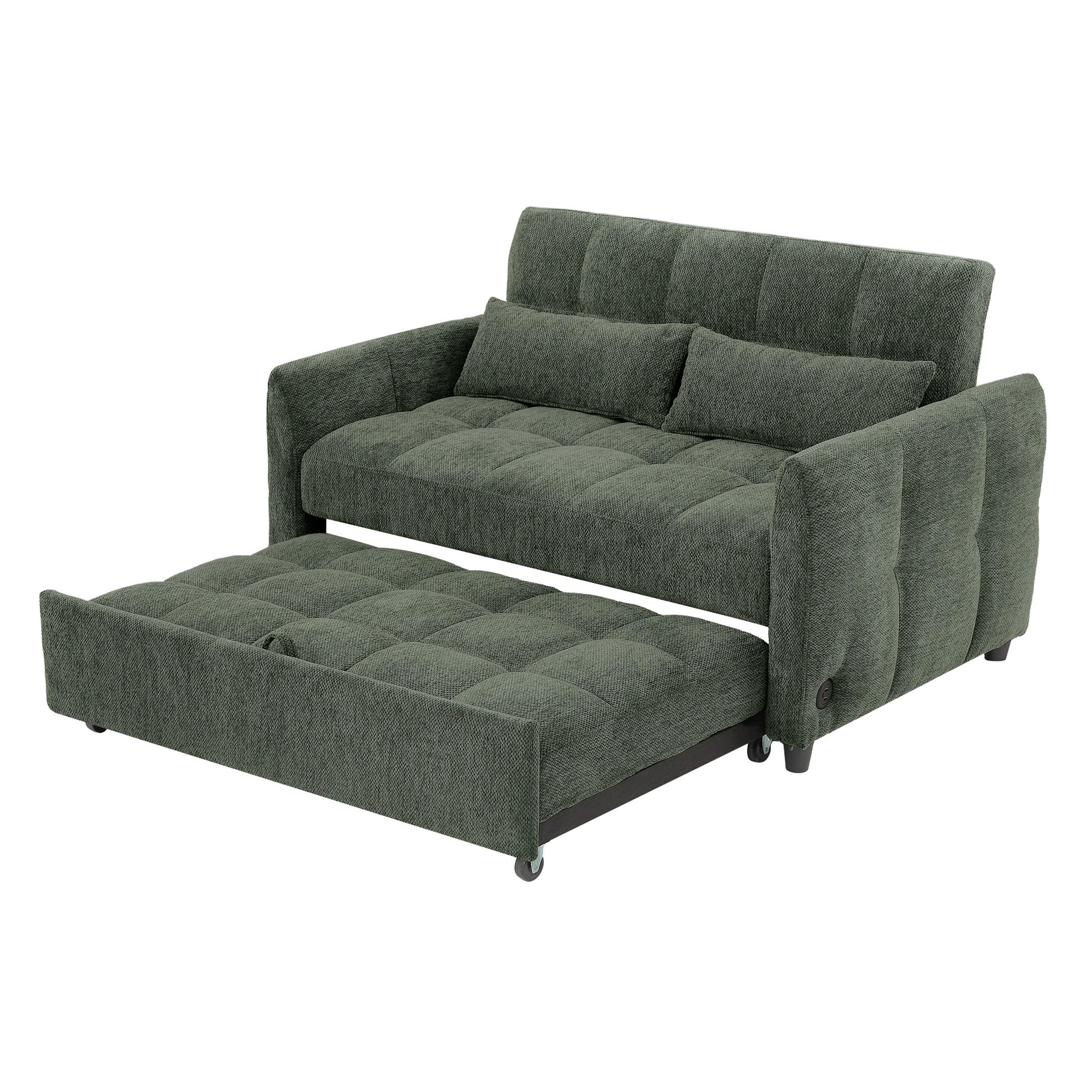 52.8" ?Loveseat Sofa? Pull-Out Sofa Bed ?Sleeper Sofa?3 in 1?Fabric? Adjustable Backrest, armrests?3-USB Ports?2-Lumbar Pillows ?Living Room, (INCOMPLETE ONLY BOX #1) 