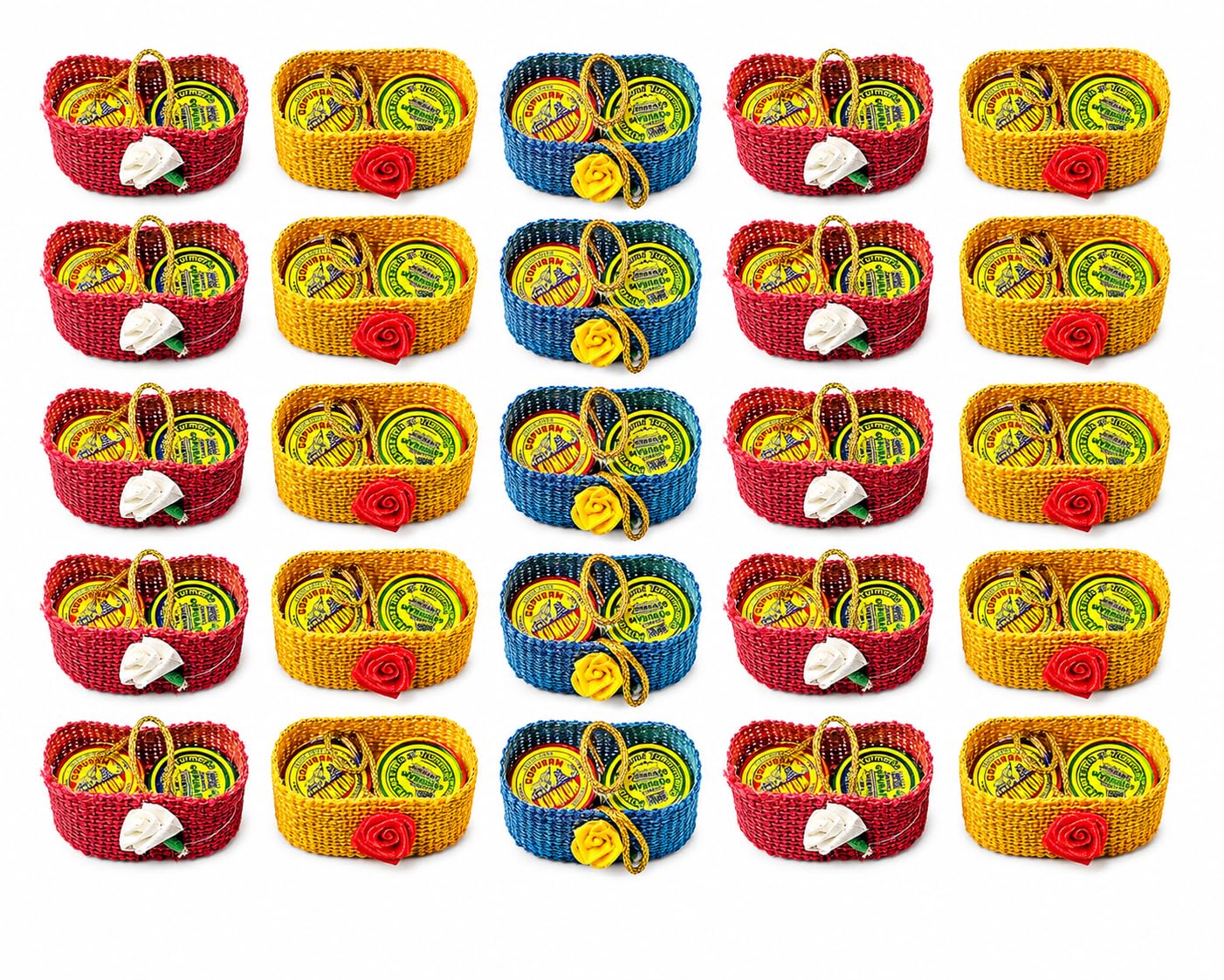 SSKR Kumkum Turmeric Return Gift Sets | Haldi Kumkum in Jute Basket | House Warming, Wedding Return Gift, Varalakshmi Vratham, Pooja Favors | Pack of 25 Pcs-image-2