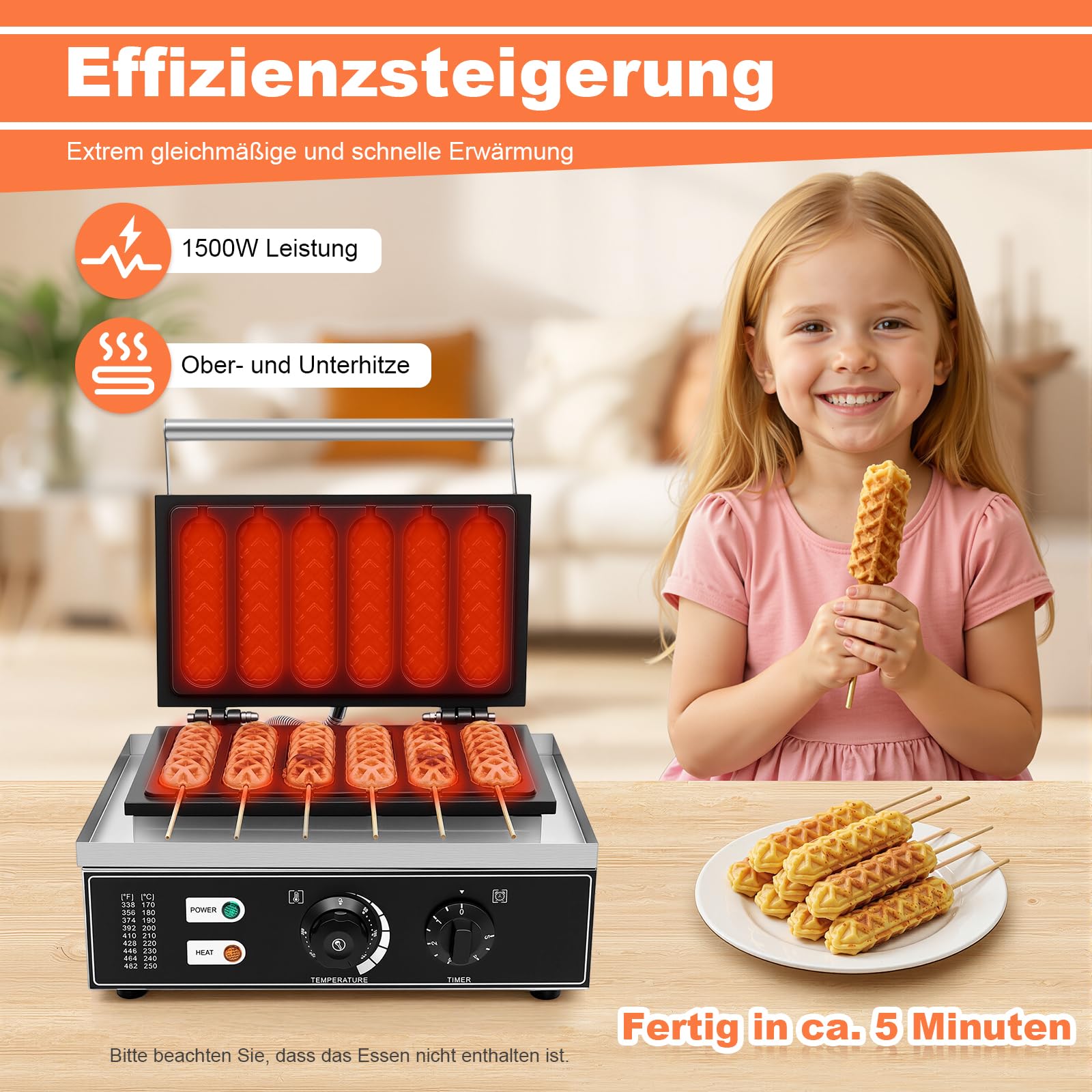 Macchina per hot dog, 1500 W, 50-300 °C, con 6 stampi per
