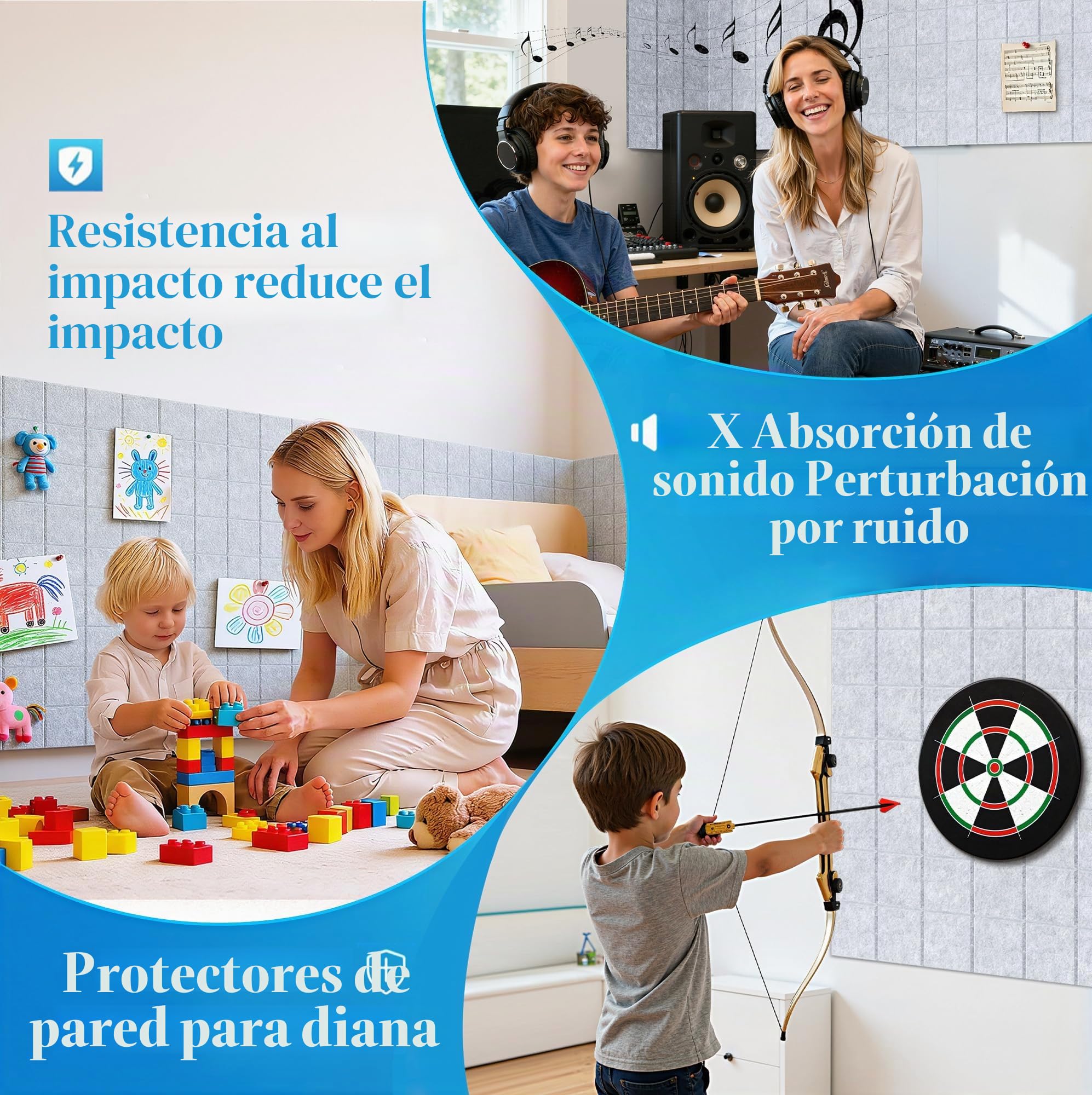 Gran Corcho Pared Autoadhesivo 30x30 cm - 6 Piezas Tablero de Corcho Fieltro para Oficina Casa - Tablón de Anuncios con 30 Chinchetas para Fotos Notas