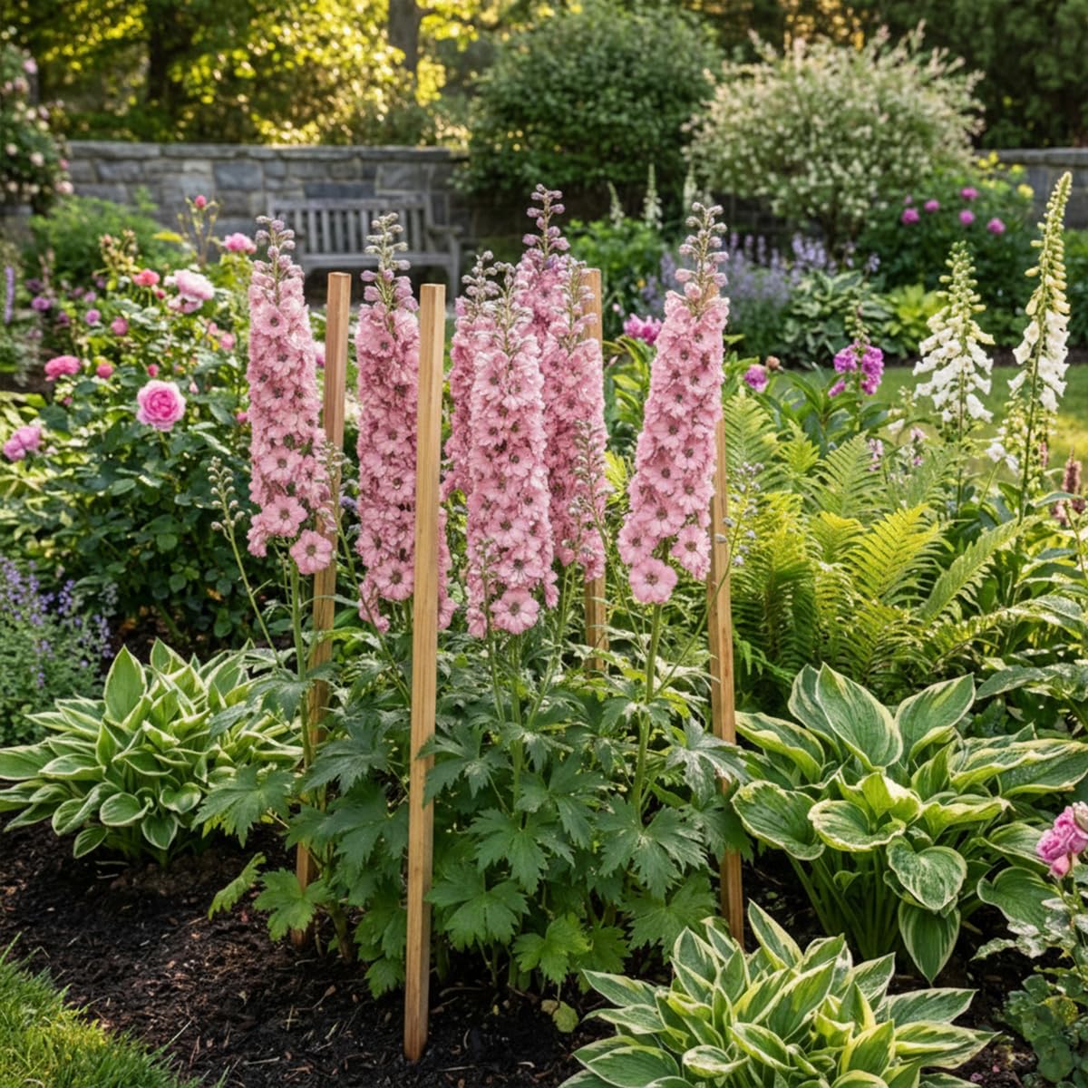Bloomique – 6er-Set – Rittersporn „Magic Fountains“ in Rosatönen – Reichblühend – Winterhart – Mehrjährig – 10–20 cm hoch – Topf: 9 cm