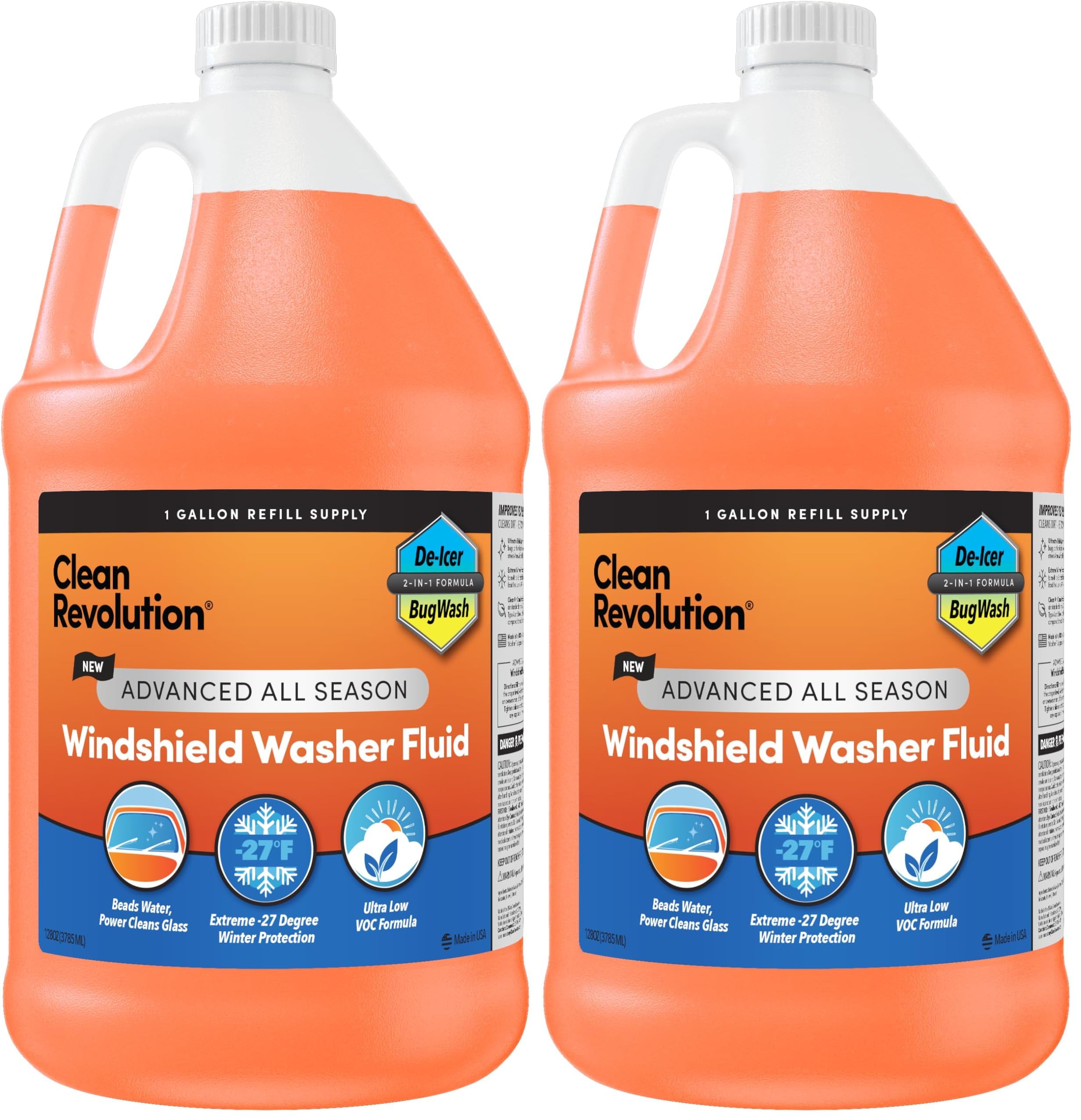 Clean Revolution Advanced All Season Windshield Washer Fluid Ultra Low VOC Formula - Made in USA (Pack of 2)