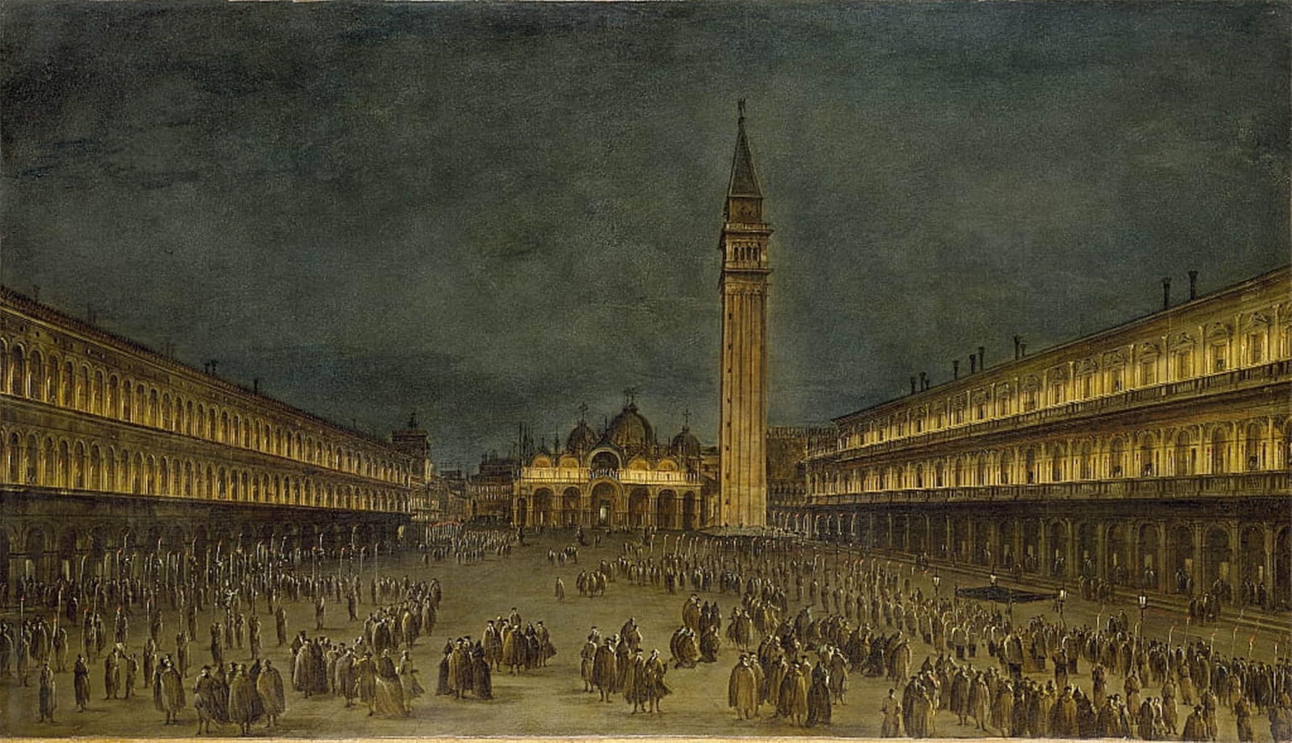 SERENDIPITP Vintage Picture Print on Canvas Wall Art Poster a Night Procession in the Piazza San Marco by Francesco Guardi Artwork Print Poster for Wall Decor 60x90cm