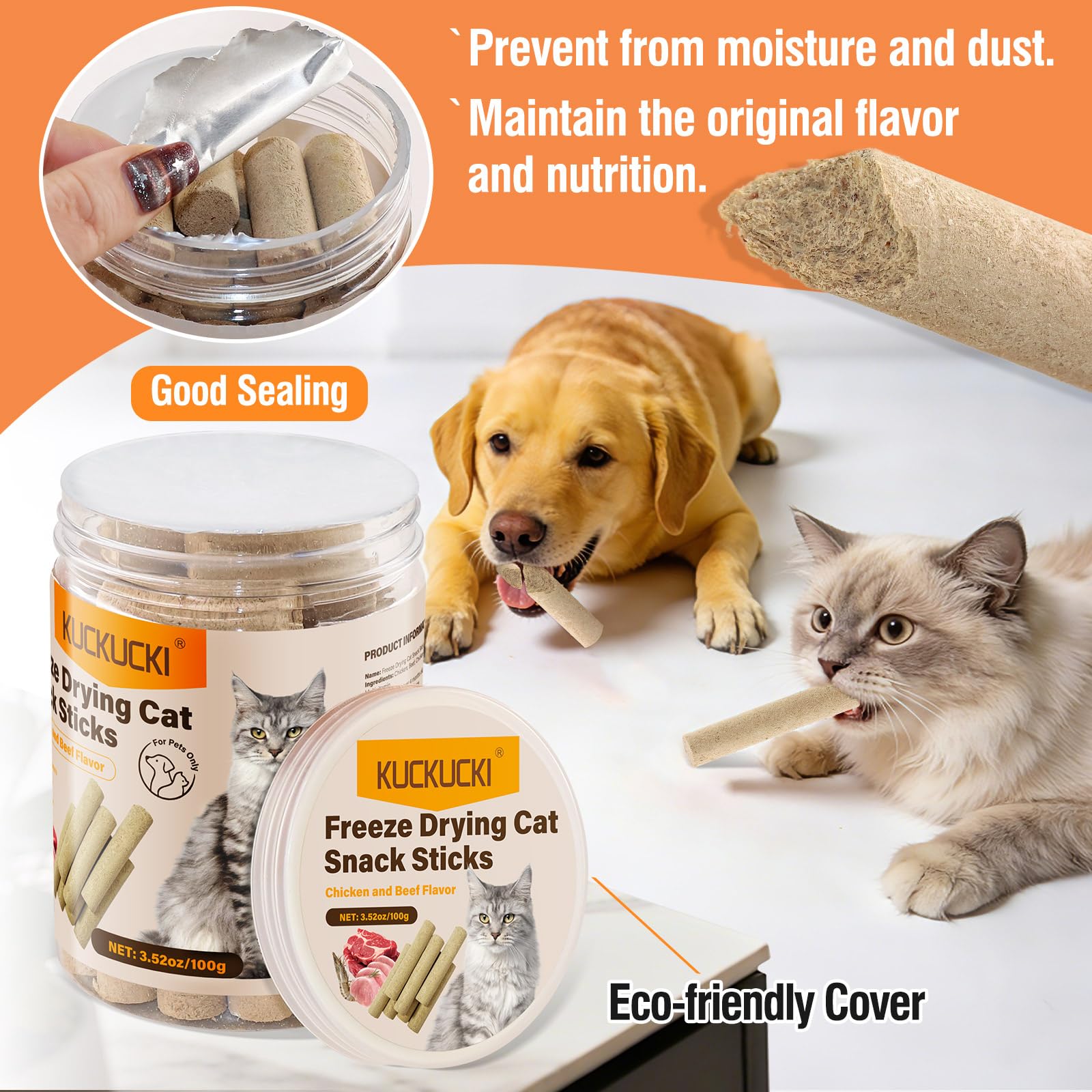 Snack Liofilizado de Pollo para Gatos, Carne de Vacuno Crujientes Snack para Gato Perros, Golosinas para Gatos Icas en Proteínas