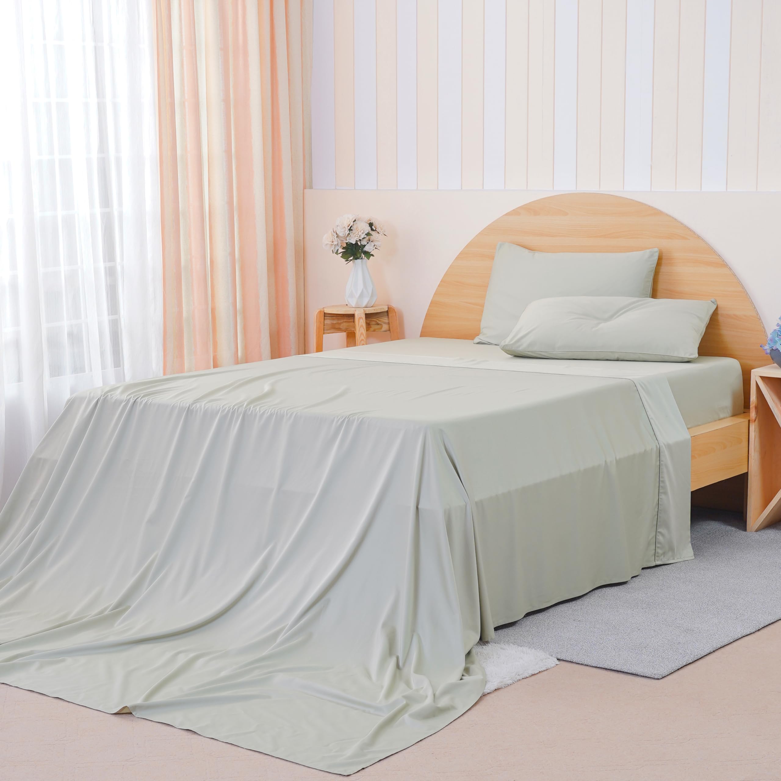 Sheet Story Bamboo Double Size Flat Sheet - 400 Thread Count - Hypoallergenic, Soft and Cooling Flat Bed Sheet Double Size - Sage Green