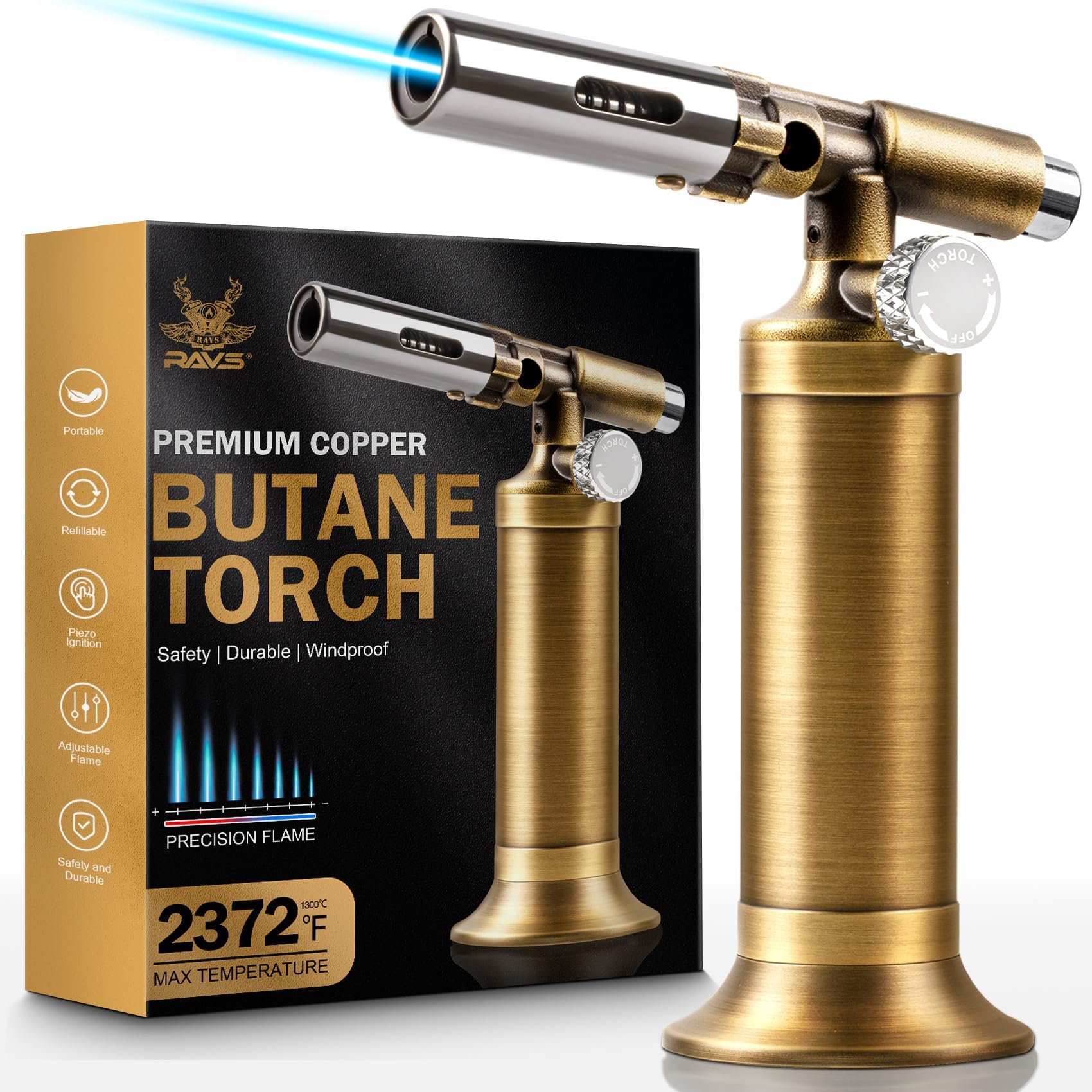 Butane Torch Lighter, Refillable Kitchen Torch for Creme Brulee with Adjustable Flame, Copper Torch for Jewelry Making with Pinpoint Flame, Copper Soldering Torches for Resin Art, Craft