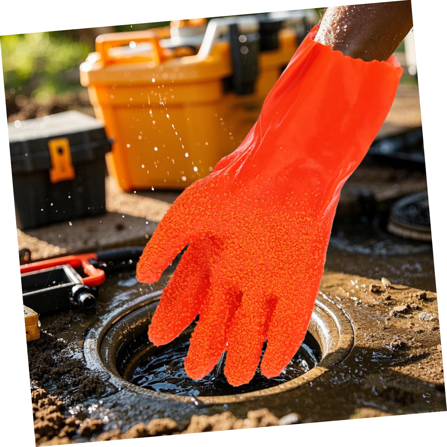 Veemoon 6 Pares de Guantes Impermeables de Goma para Limpieza de Tuberías y Alcantarillado, Resistentes Abrasión Diseño Flexible para Uso Frecuente en Fontanería