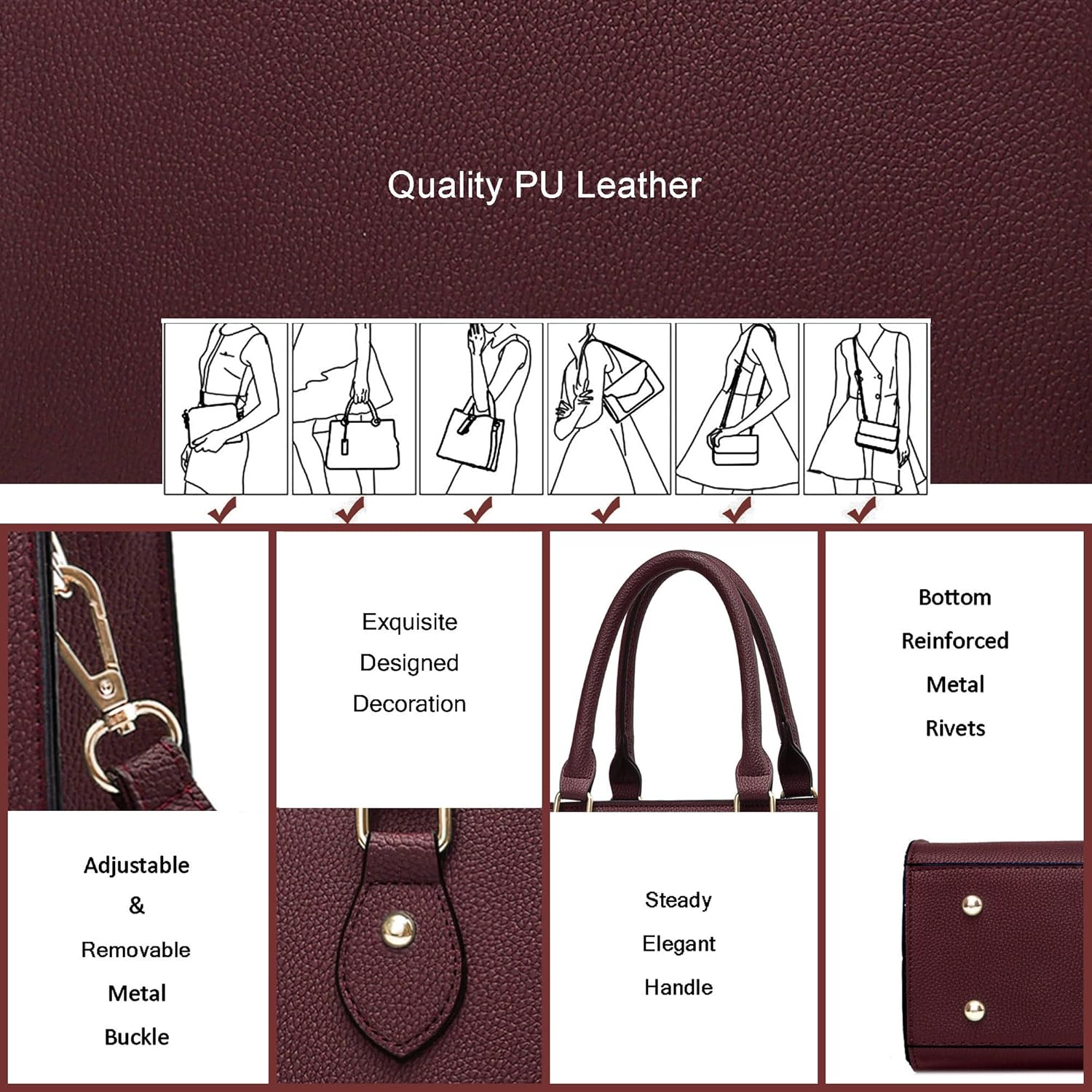CHICAROUSAL Crossbody Purses and Handbags for Women PU Leather Tote Top Handle Satchel Shoulder Bags - Image 7