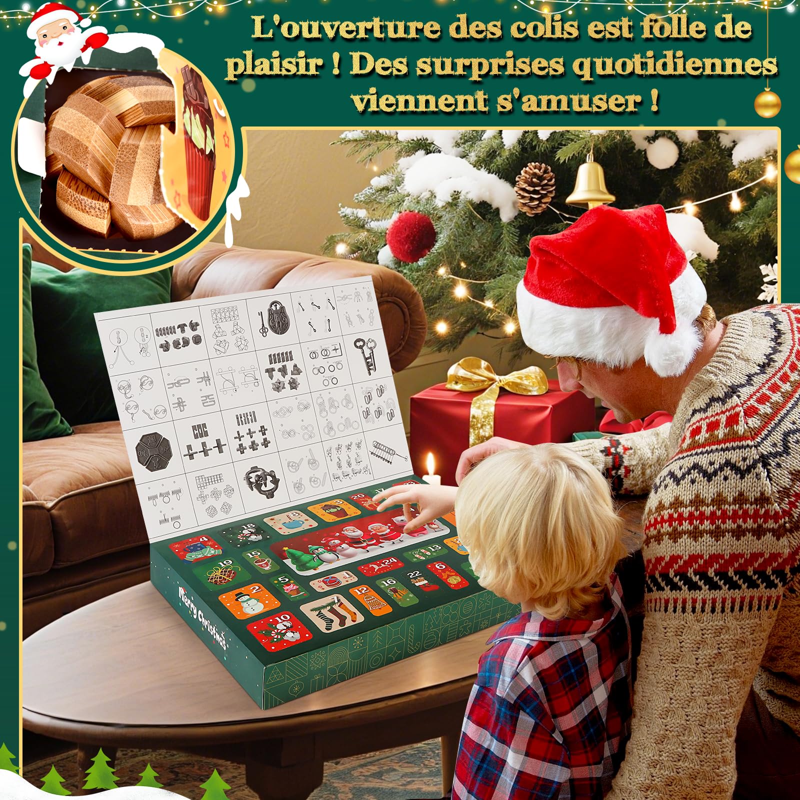 FORMIZON Calendrier de l'avent 2025, Calendrier Avent Casse Tete en Bois et en Métal Puzzle, 24 Jours de Surprise Calendrier du Compte à Rebours pour Cadeau Noël Enfant Filles Garçons Adulte (2025) - 3