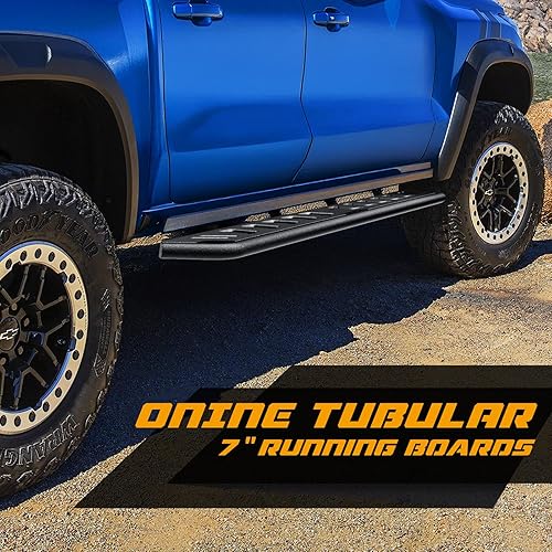 Miniatura 7 de ONINE Tubular - Estribo negro texturizado de 7 pulgadas, ajuste personalizado, para Chevy ColoradoGMC Canyon Crew Cab 2015-2025, barra Nerf con