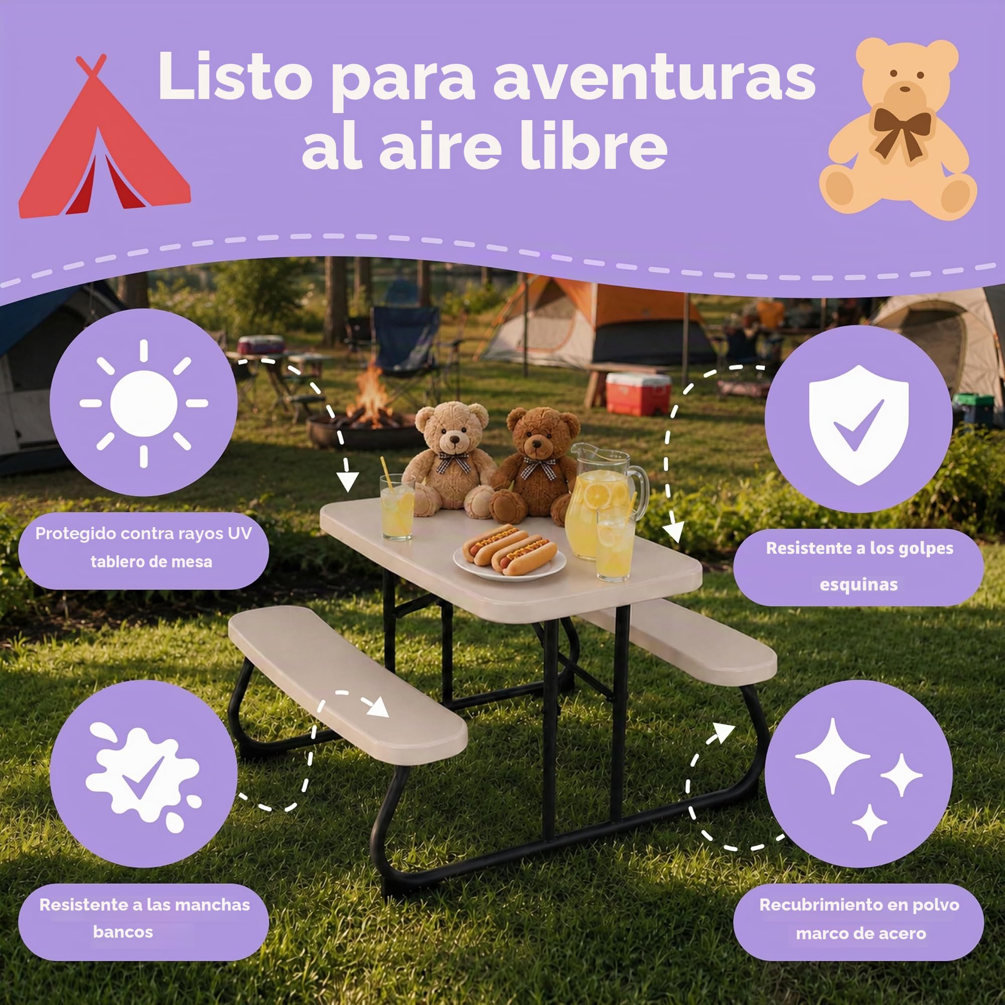 LIFETIME 280094-lifetime Mesa Picnic Infantil Crema 82,5x90x53,5 Cm