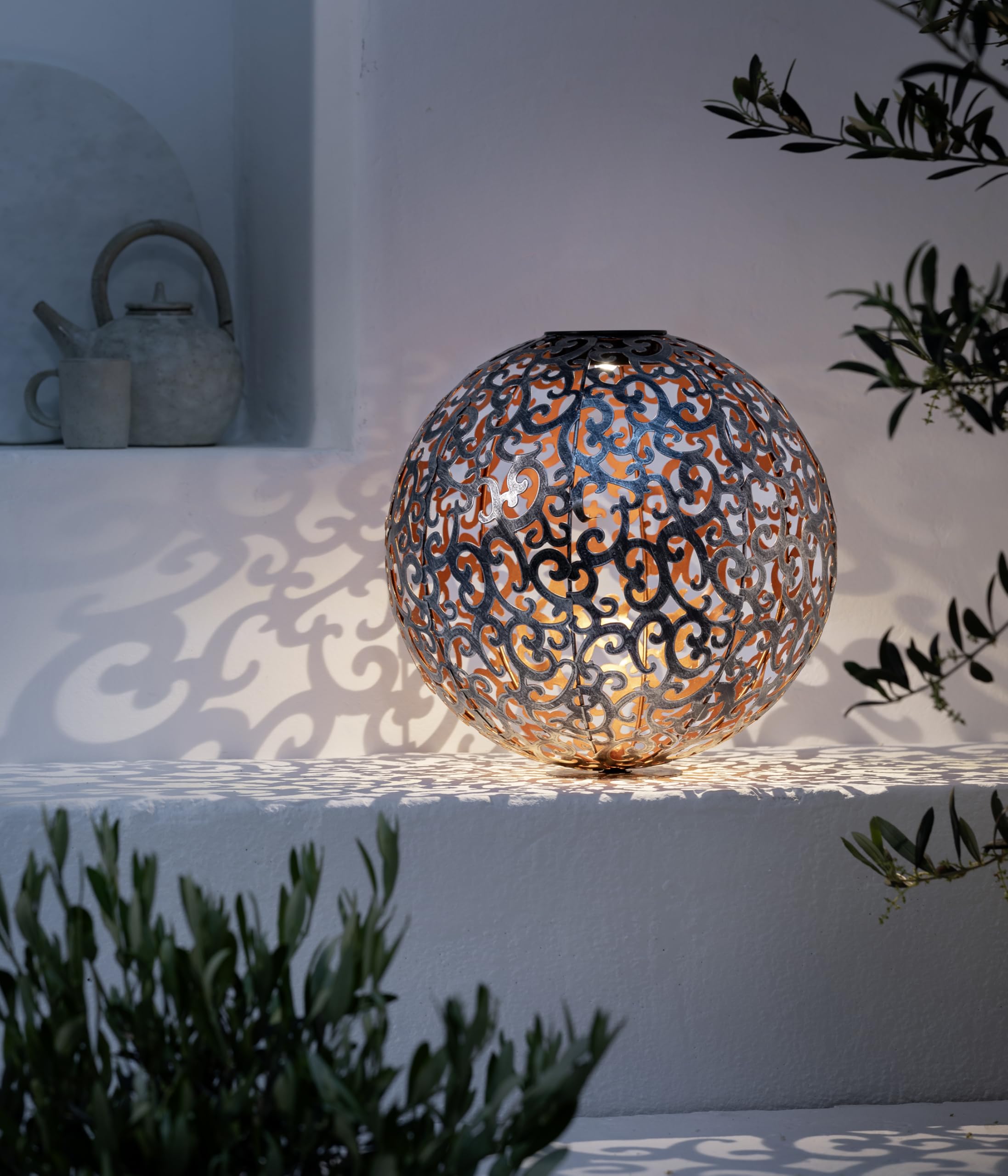 Dehner Boule Solaire Luanda, Ø 30 cm, métal, argenté/cuivre