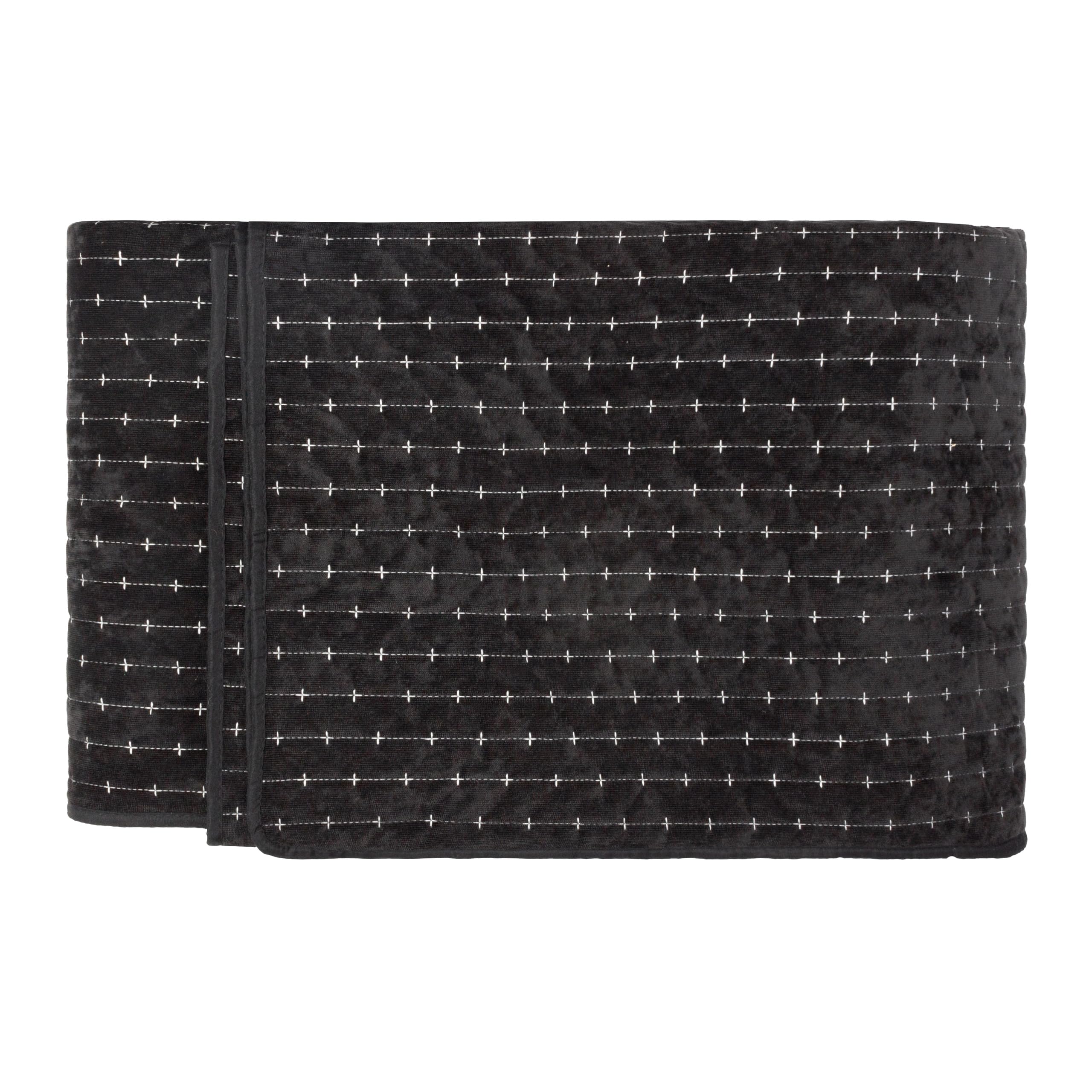 Paoletti Henley Bedspread – Luxury Cross Stitch Cotton Blend Quilted Throw (Black - 235x235cm)