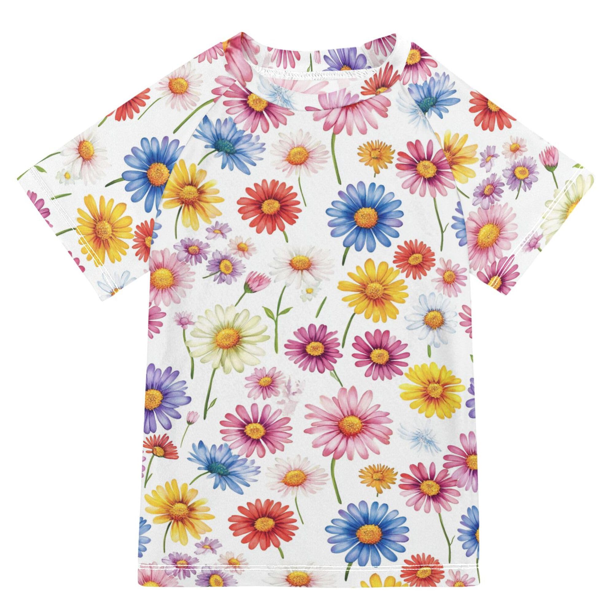 Brussels Iris Summer Flowers Kids Bathing Suits Girls Sun Protection Girls Swimsuit with Rashguard Swimwears Work Out Clothes for Teen Boy 4T