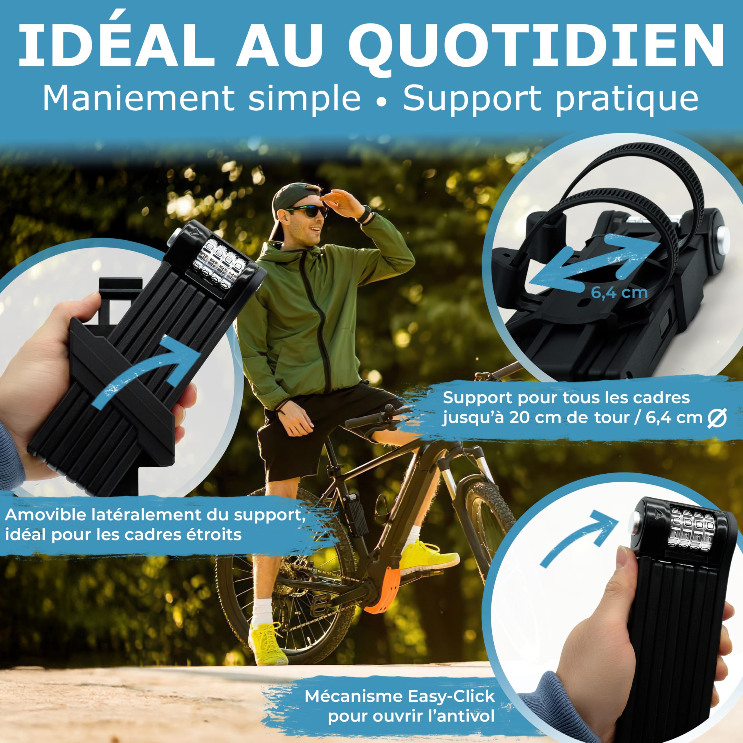 WIDDER 120cm Antivol vélo extrêmement sûr Serrure à combinaison [Niveau Titan-Acier 15] Antivol pliant vélo de 120 cm Serrure à combinaison avec support - Antivol vélo électrique & e-scooter avec code