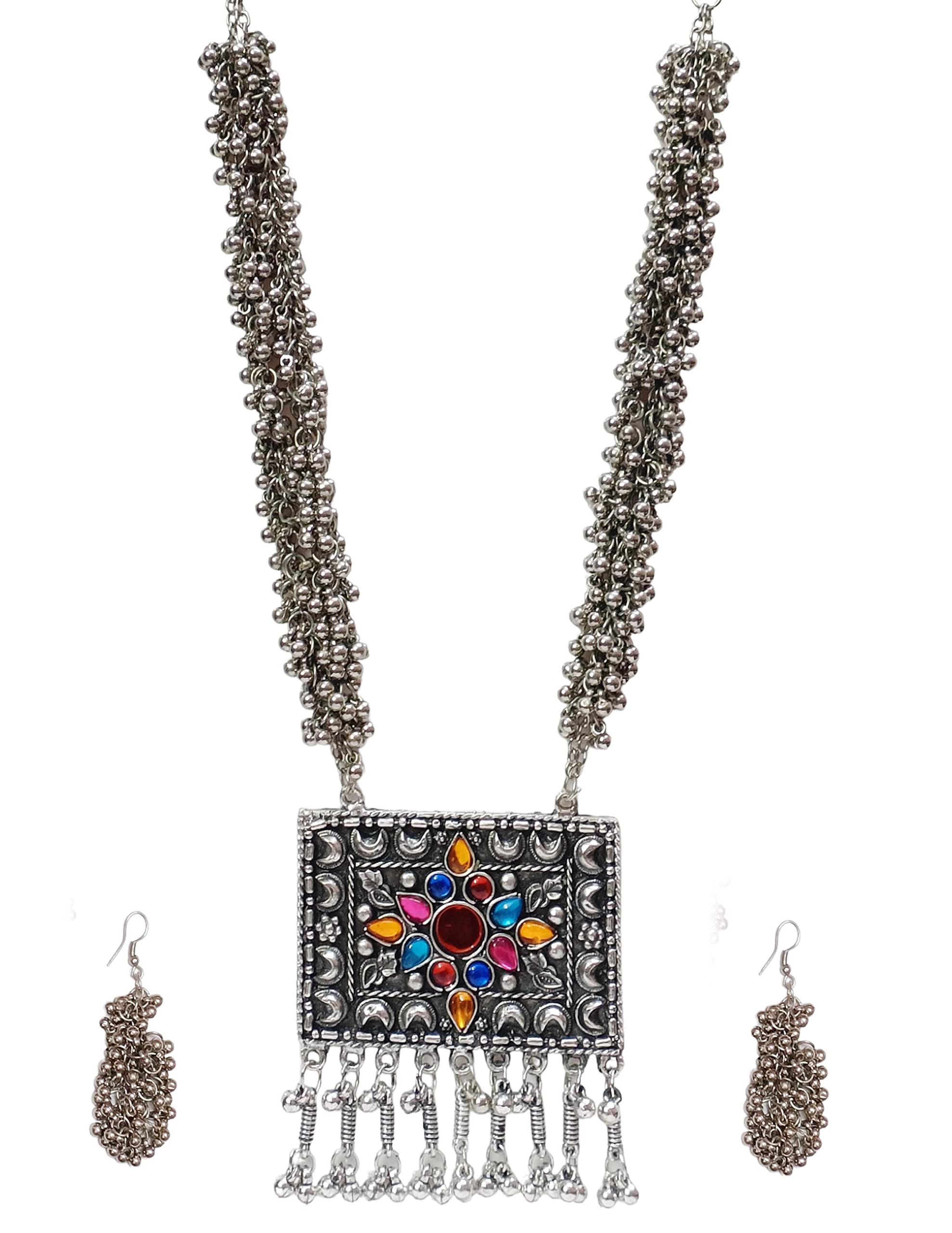 Paninaro Trending Stylish Boho Trible Silver Oxidised Long Chain Pendant Necklace Set Jewellery For Women & Girls (B0BRJ48Q3S) Amazon Price History, Amazon Price Tracker