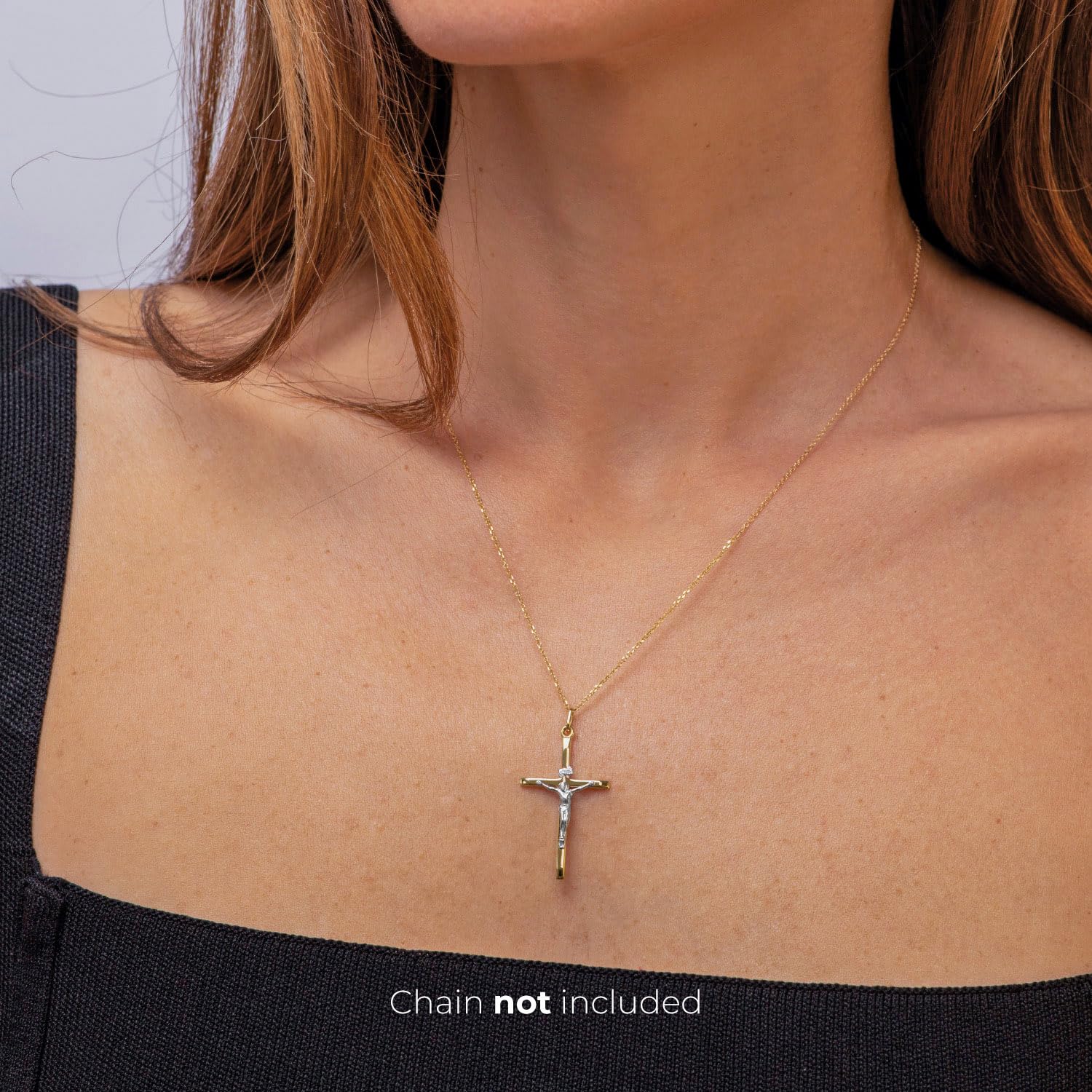 forme di Lucchetta Pendentif en forme de croix en or - Jésus Christ sur la croix 14 carats - Pour homme et femme - Or véritable 585 - Breloques crucifix chrétiennes pour chaîne et bracelet