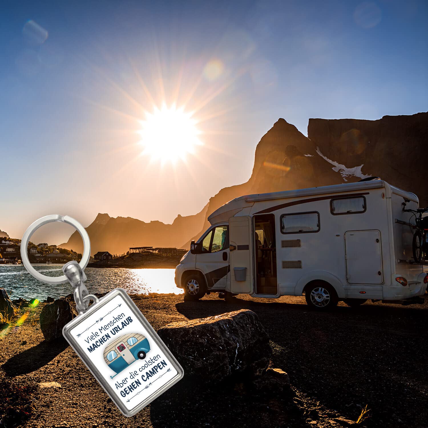 Portachiavi Rouotte E Campeggio 'Casa è Dove Parcheggiamo' - Rotondo E Cuore In Acciaio Inox, Regalo Per Viaggiatori 🚐❤️