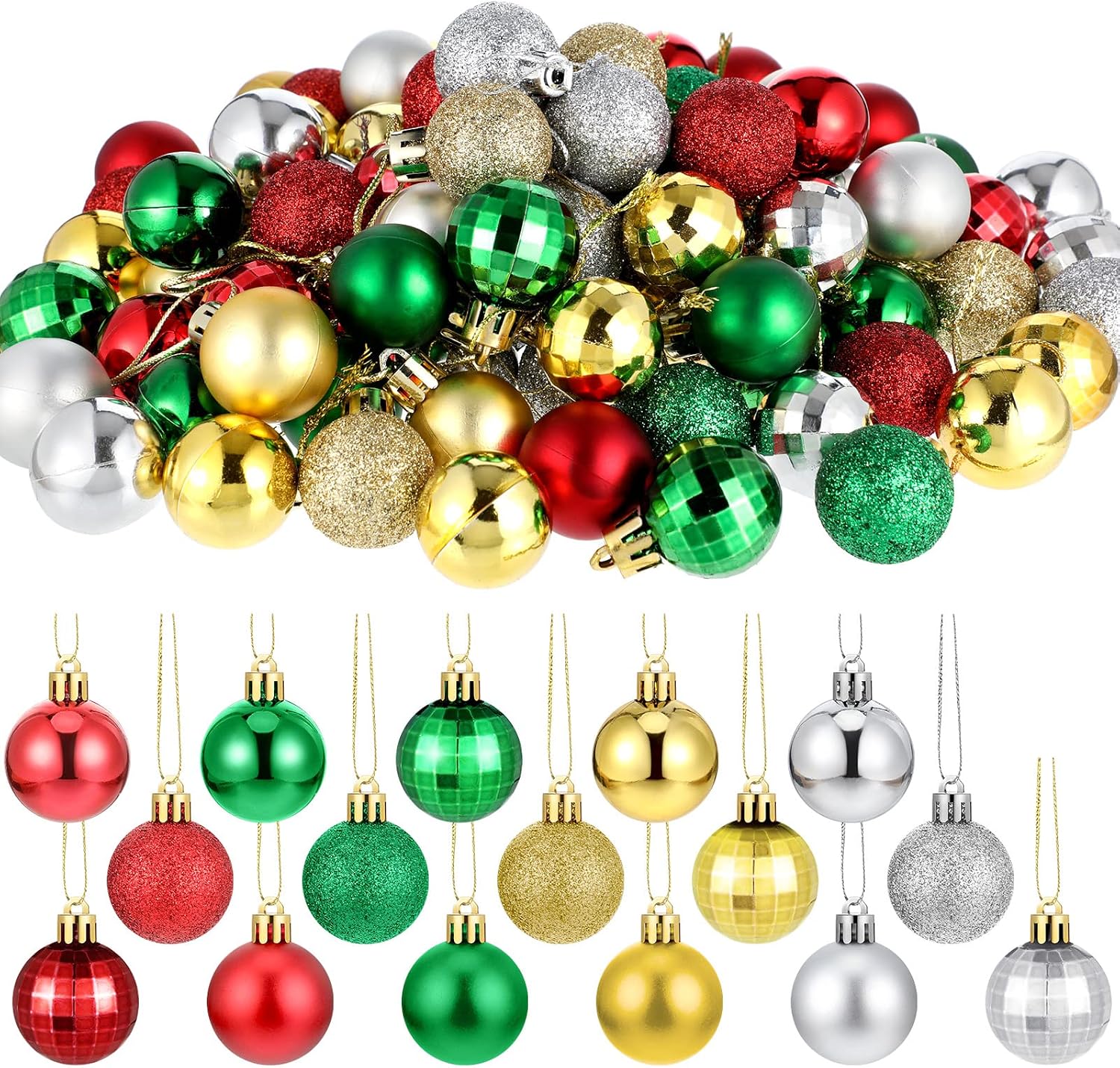 Boao 96 Pcs Christmas Mini Balls Ornaments Miniature Xmas Tree Ornaments Multicolour Shiny Small Hanging Decorations for Christmas Holiday Party Decor(1.57 Inch,Multicolor Balls)