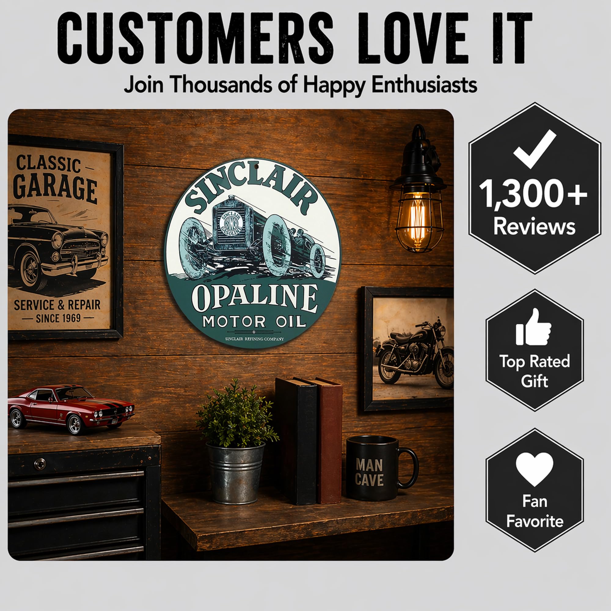 Brotherhood Sinclair Opaline Motor Oil - Riproduzione di cartelli vintage in metallo, rotondi, per garage e casa, diametro 20,3 cm